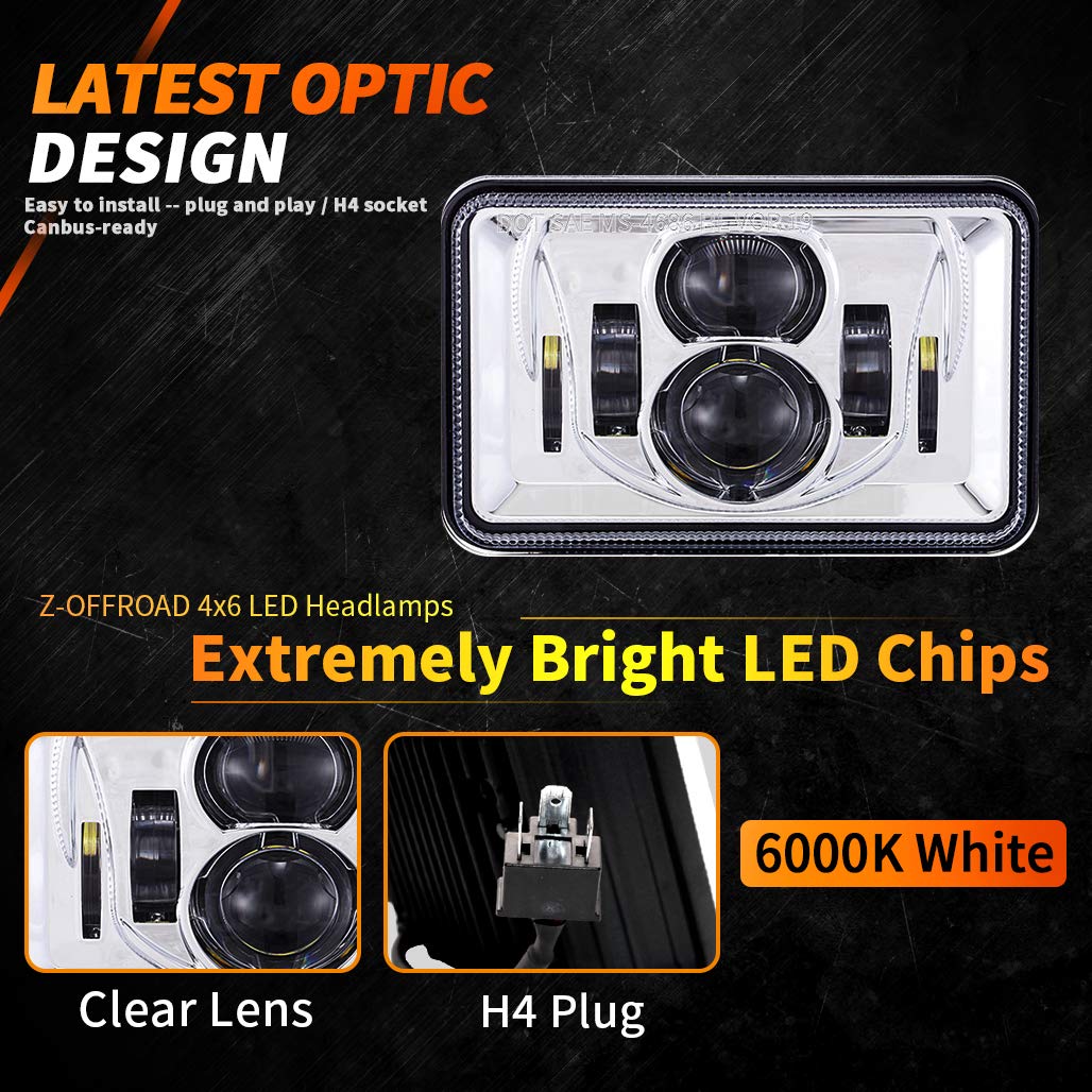 Z-Offroad 4Pcs 60W Rectangular 4X6 Led Headlights Dot Approved H4656 H4651 H4652 H4666 H6545 Headlight Replacement For Freightli
