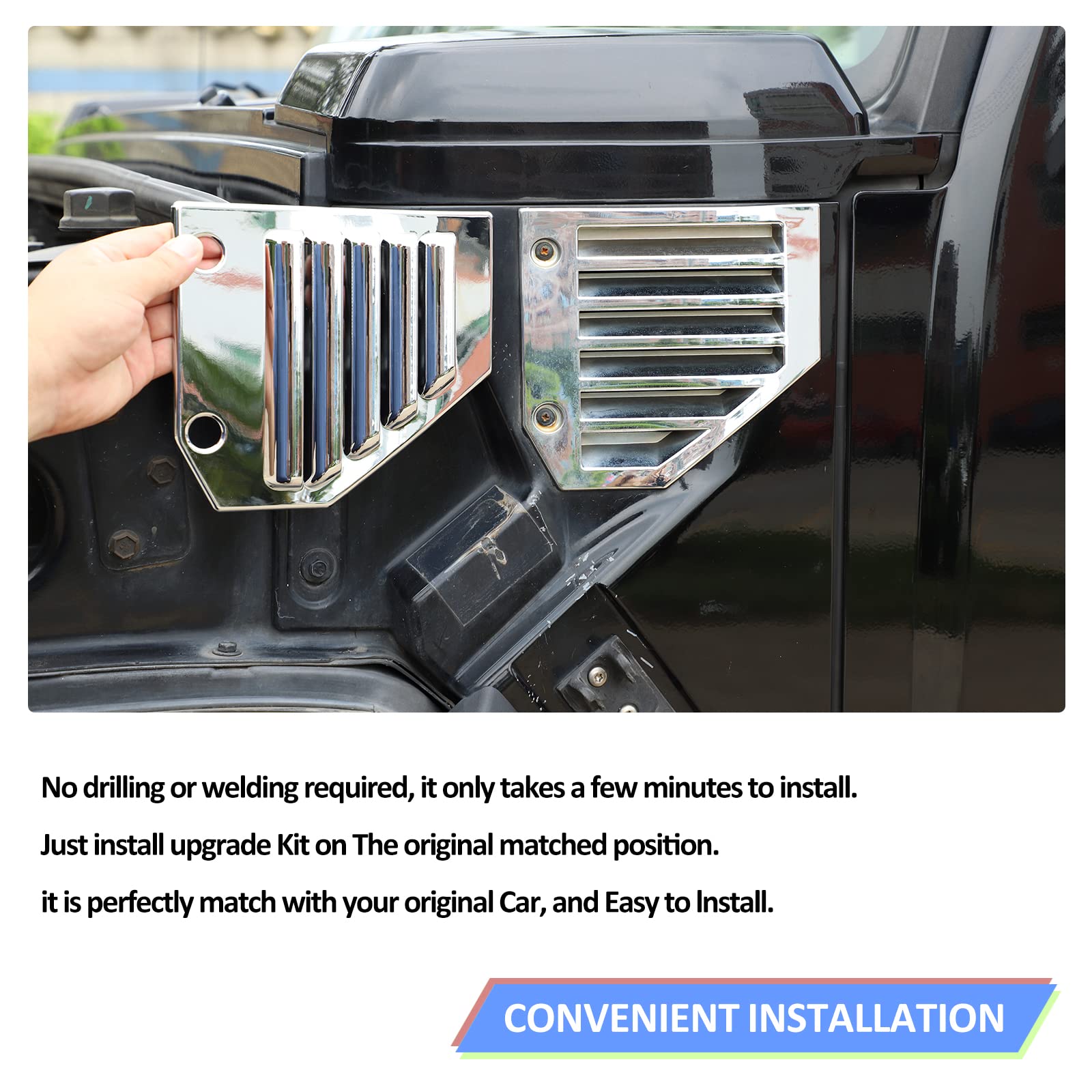 Qiosreui Hood Side Air Vent Trim Covers Fit For Hummer H2 2003-2009, Engine Side Air Vent Grilles Cover, Car Exterior Hood Side Air Vent Trim Cover (Sliver)