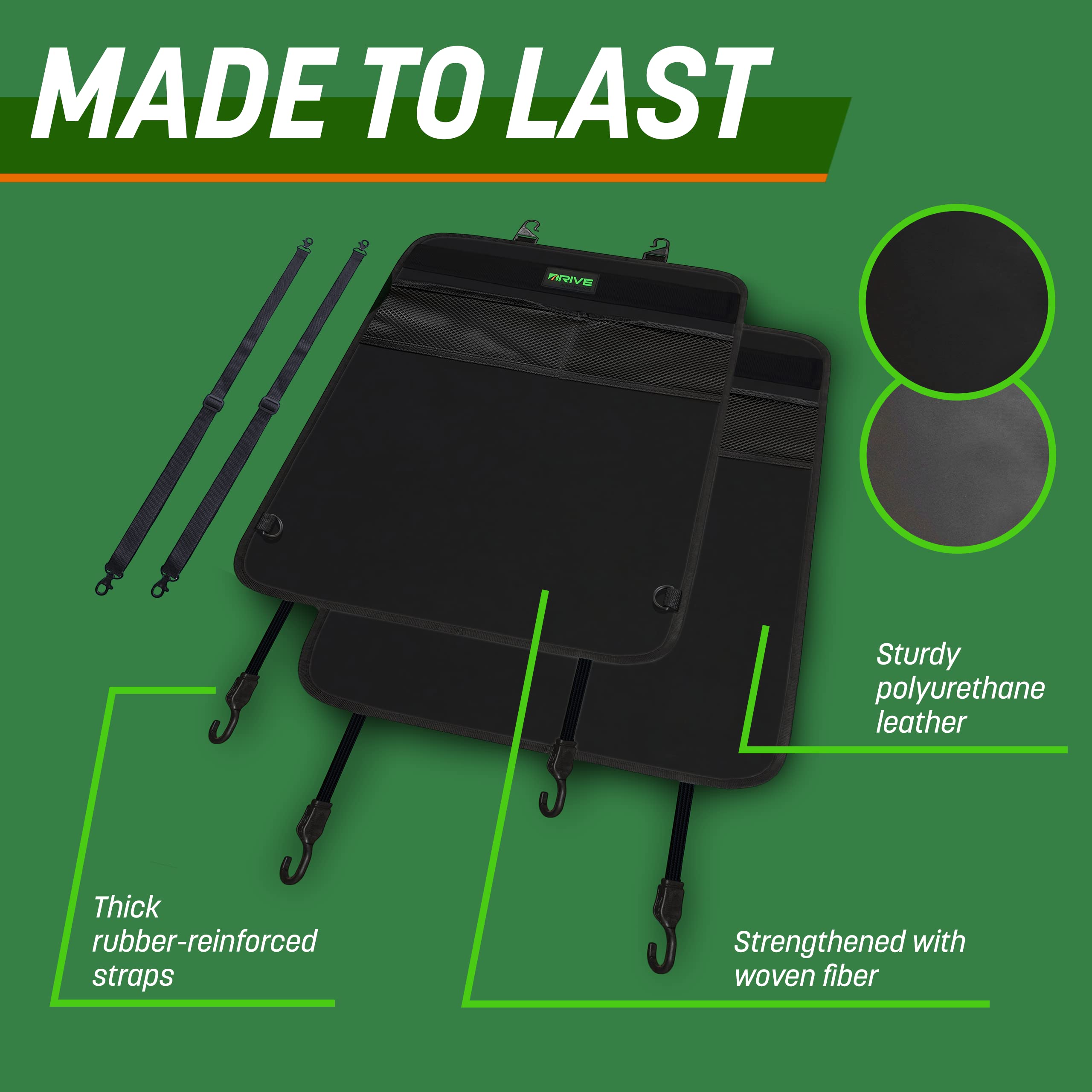 Drive Auto Products - 2 Pack Car Seat Back Protectors, Reversible Kick Mats - Black