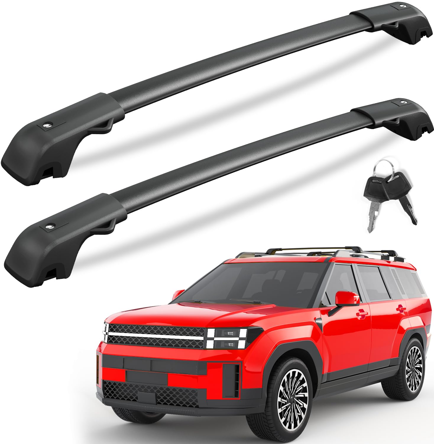 Kinggeri Lockable 220Lbs Roof Rack Cross Bars Compatible With Hyundai Santa Fe 2024 2025 With Raised Side Rails, Aluminum Heavy