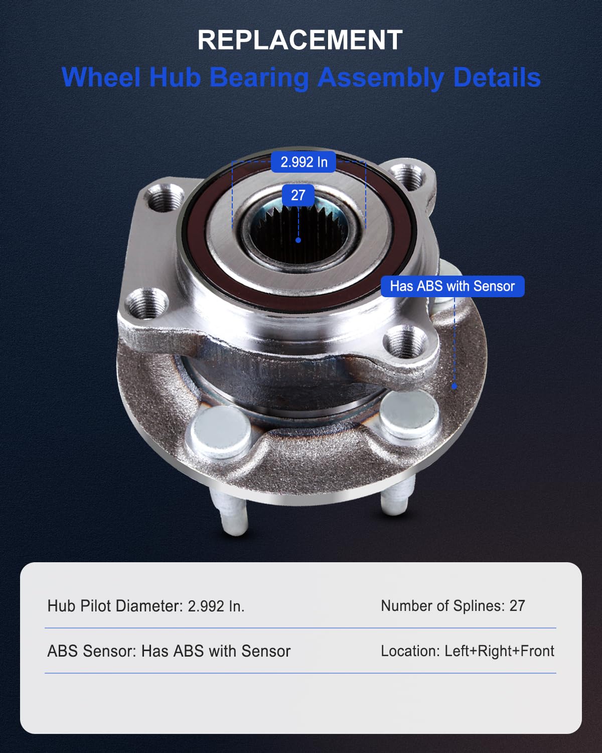 ECCPP 2 New Complete Front Wheel Hub Bearing Assembly 5 Lugs w/ABS For 2008-2014 Compatible with 513303  2