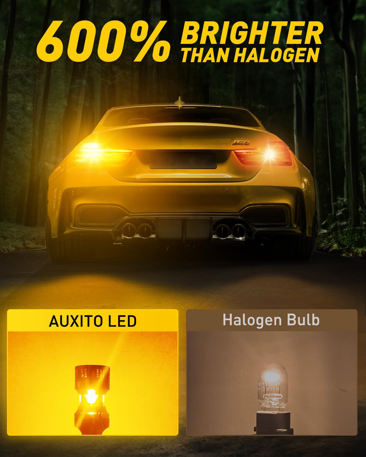 Auxito Canbus 7440 Led Bulbs Amber Yellow 4000 Lumens For Turn Signal Lights With Built-In Resistor Anti Hyper Flash 7440Na T20