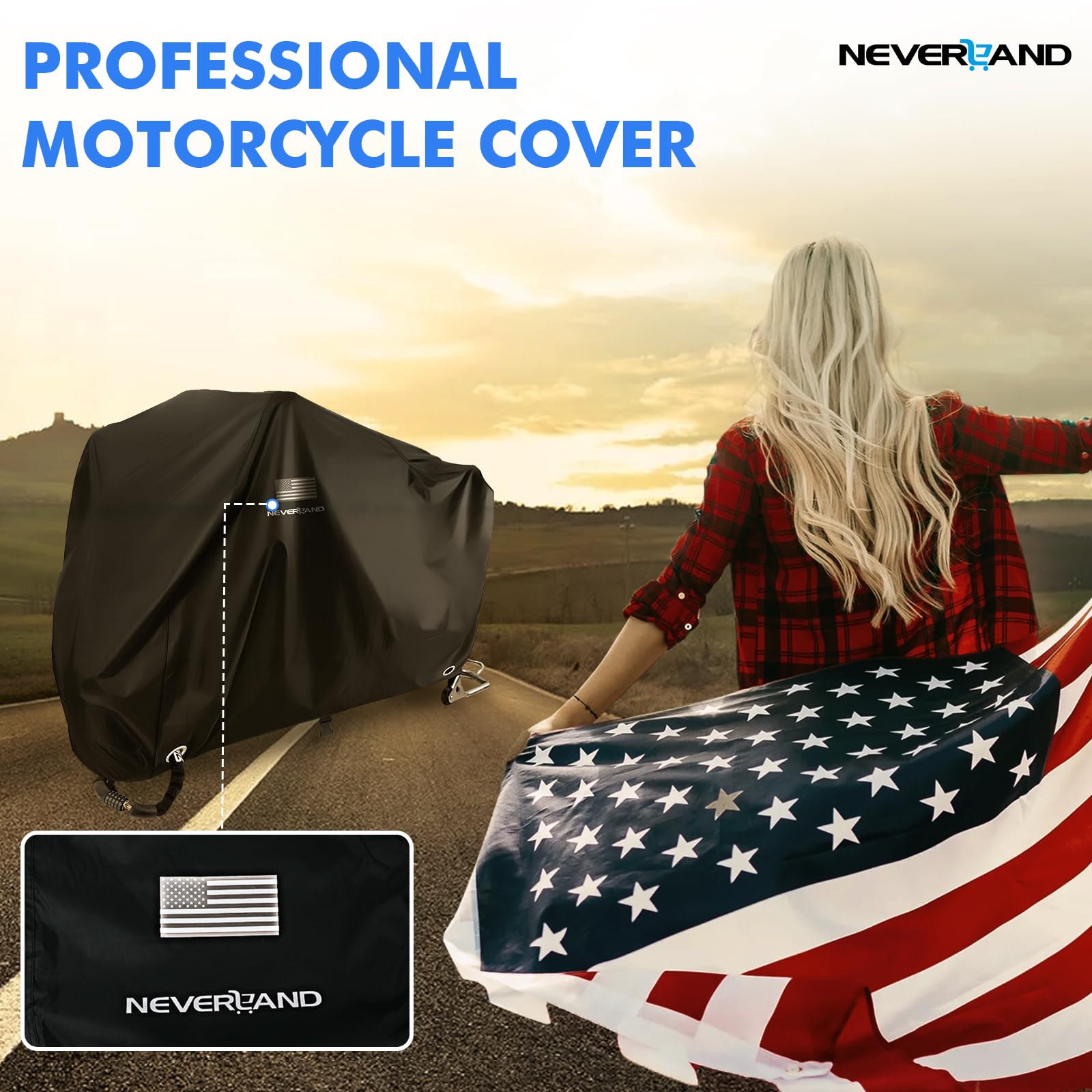 NEVERLAND Motorcycle Cover Waterproof Outdoor - Black Heavy Duty Scooter Cover, Motorbike Cover with Refletive Logo, Lock-Hole,