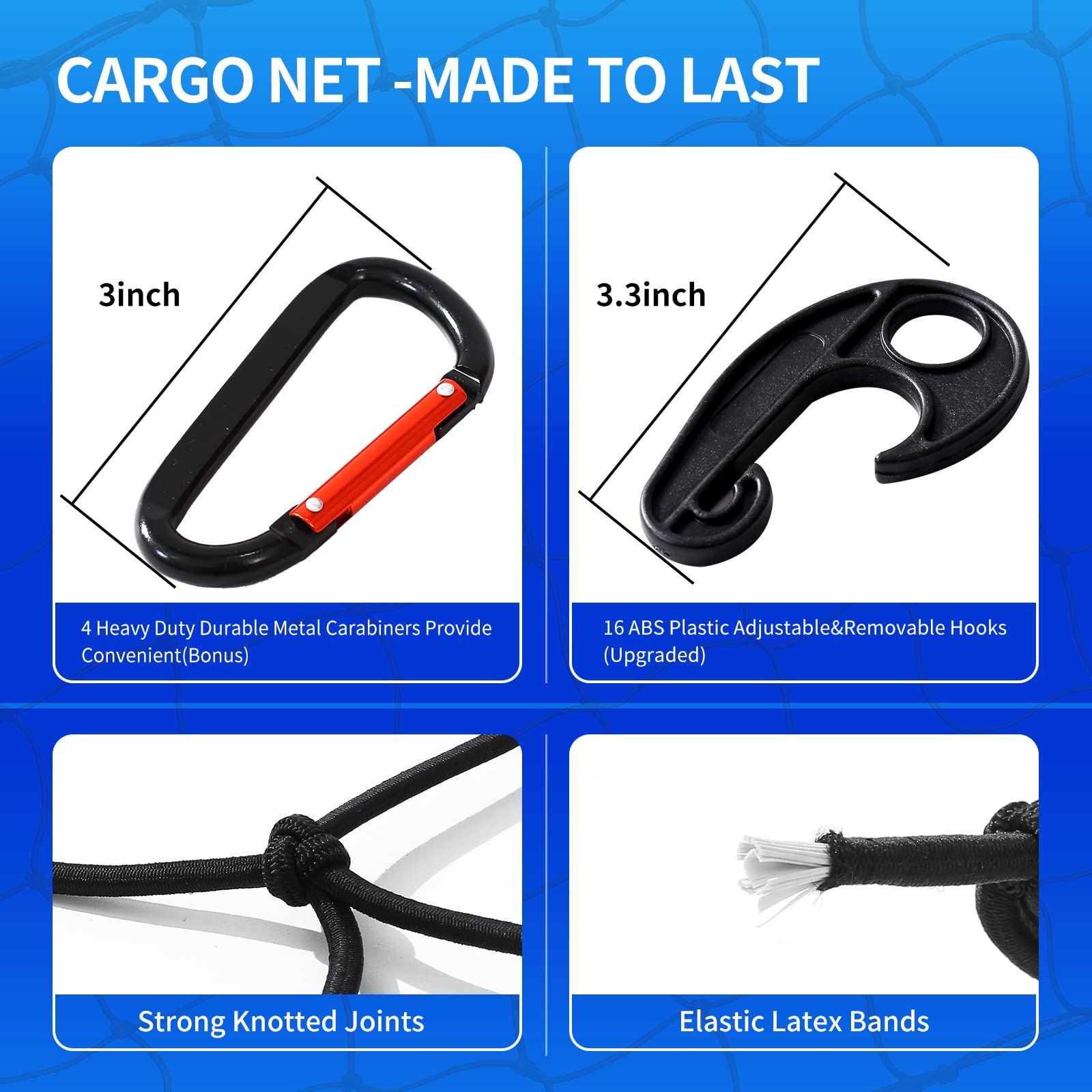 Tkkeuep 47''X 36'' Cargo Net Bungee Nets Stretches To 80''X 60'',Small Truck Bed Cargo Net For Cars Suvs, For Frontier, Toyota T