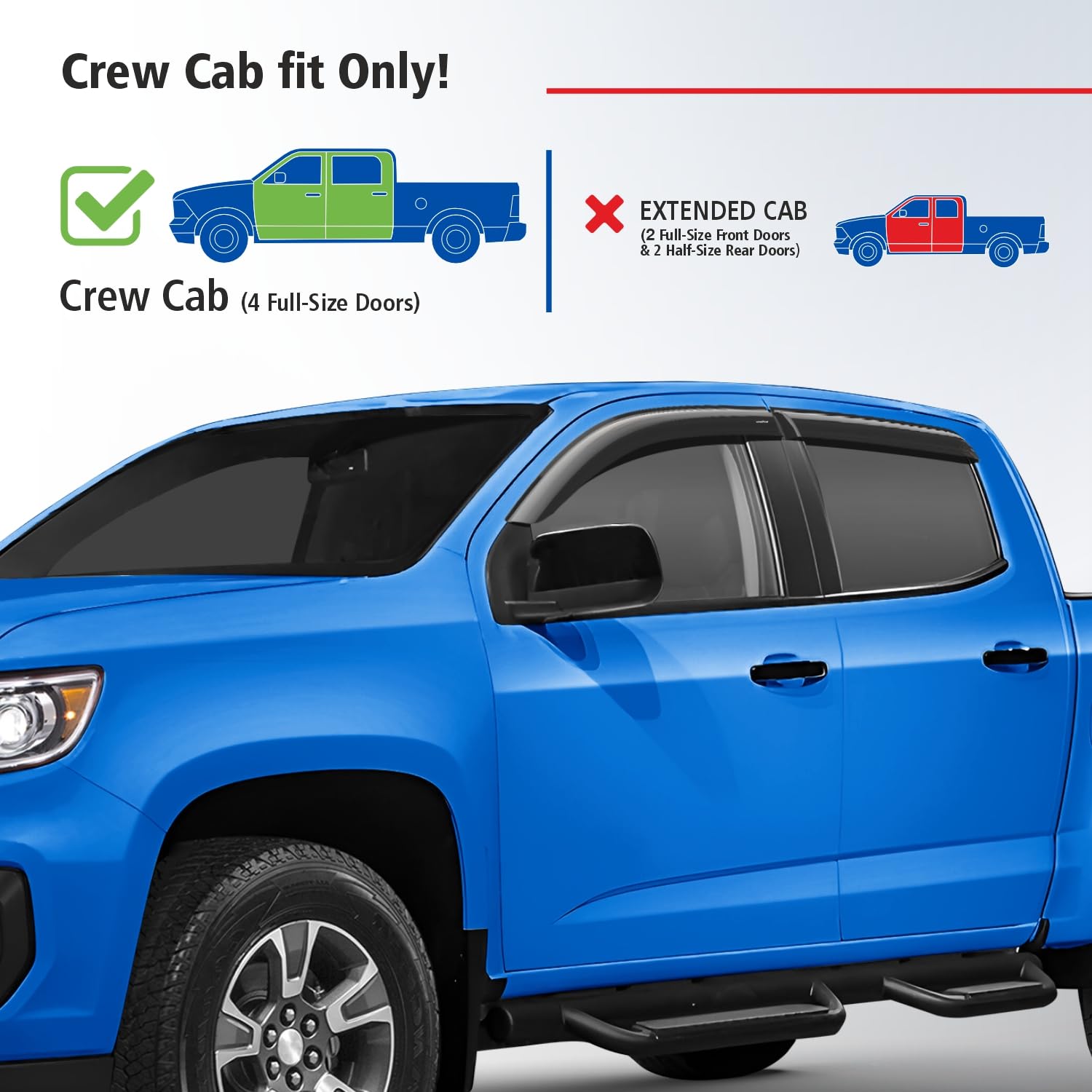 Goodyear Shatterproof Window Deflectors for Chevrolet (Chevy) Colorado/GMC Canyon 2015-2022 CrewCab, Tape-on Rain Guards, Window