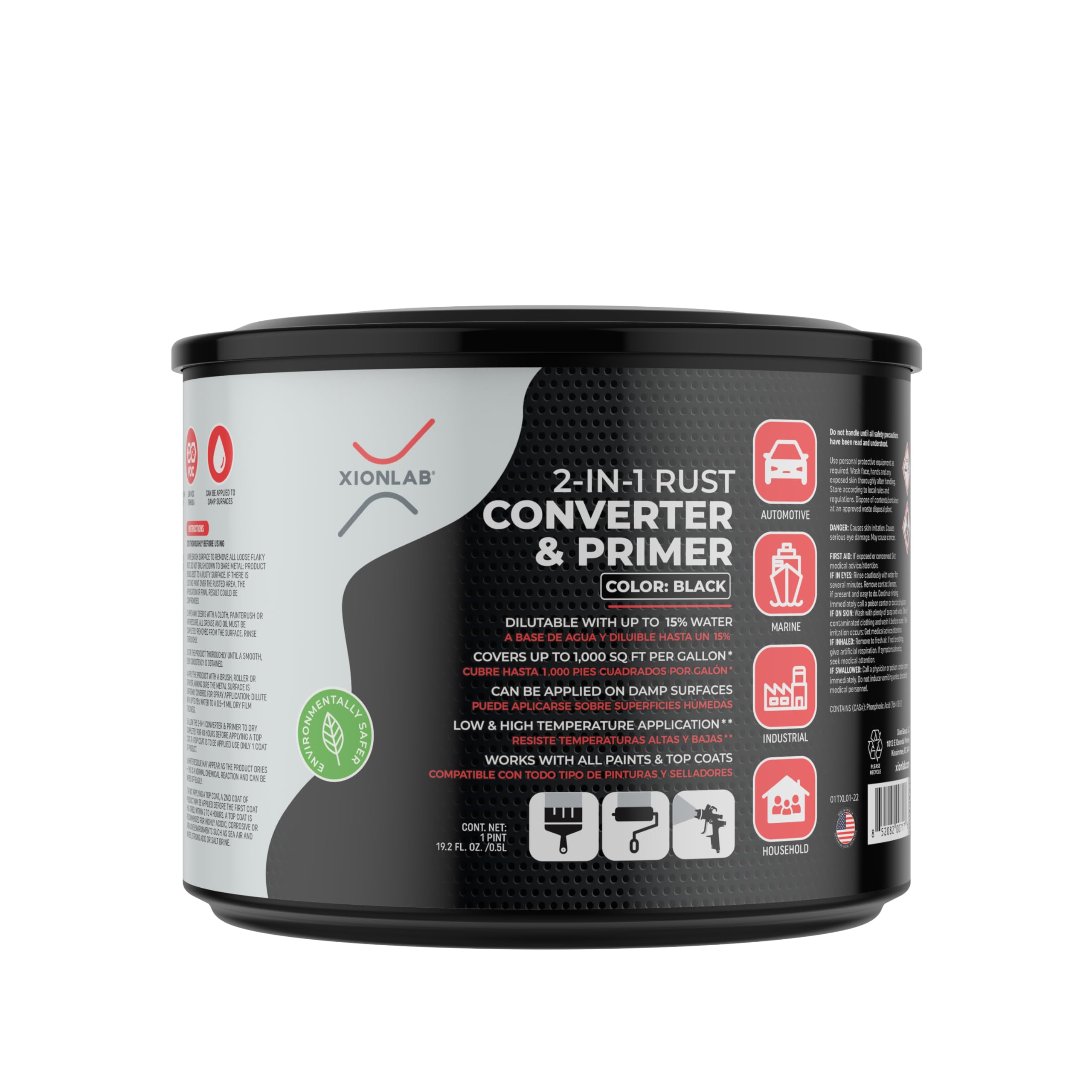 2-in-1 Rust Converter & Metal Primer, Black Rust Inhibitor Paint for Metal, Automotive Rust Reformer, Industrial Grade Water Bas