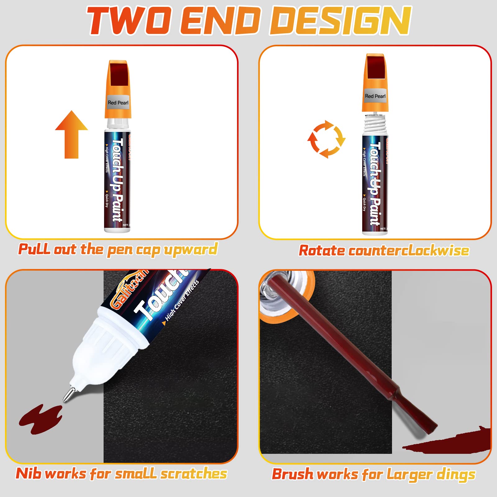 Red Pearl Touch Up Paint Pen for Cars, Car Paint Scratch Repair, Two-in-One Car Touch Up Paint Fill Paint Pen, Quick & Easy Solu