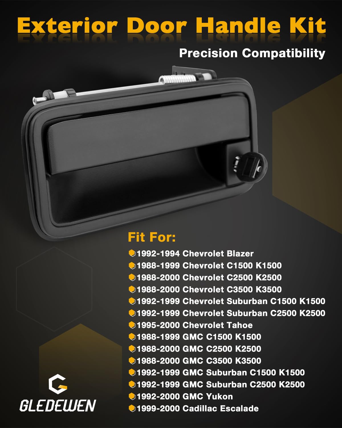 Exterior Door Handles Metal Lever, w/ Lock Cylinders & Keys, Compatible with 1988-2001 Chevy K1500 K2500 K3500 C1500 C2500 C3500