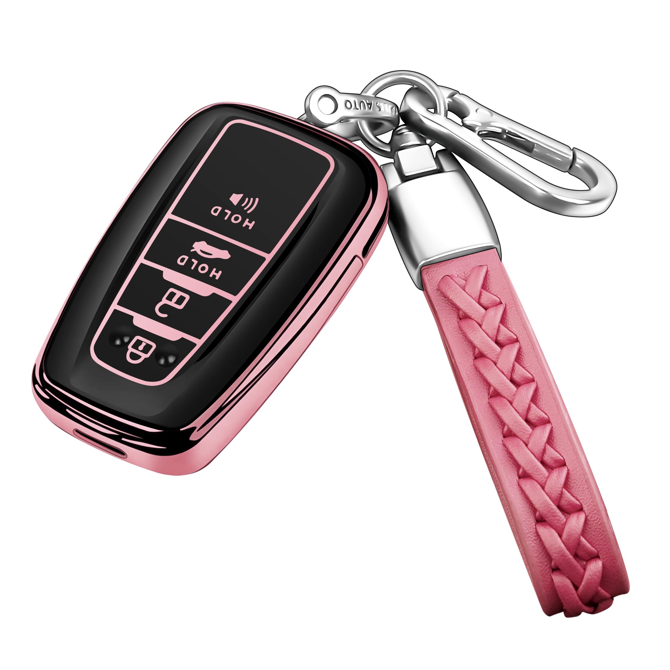 Autophone Compatible With Toyota Key Fob Cover With Keychain Fit For 2020-2022 Highlander Prius Corolla 2018-2024 Camry Rav4 Avalon C-Hr Gt86 (Pink)