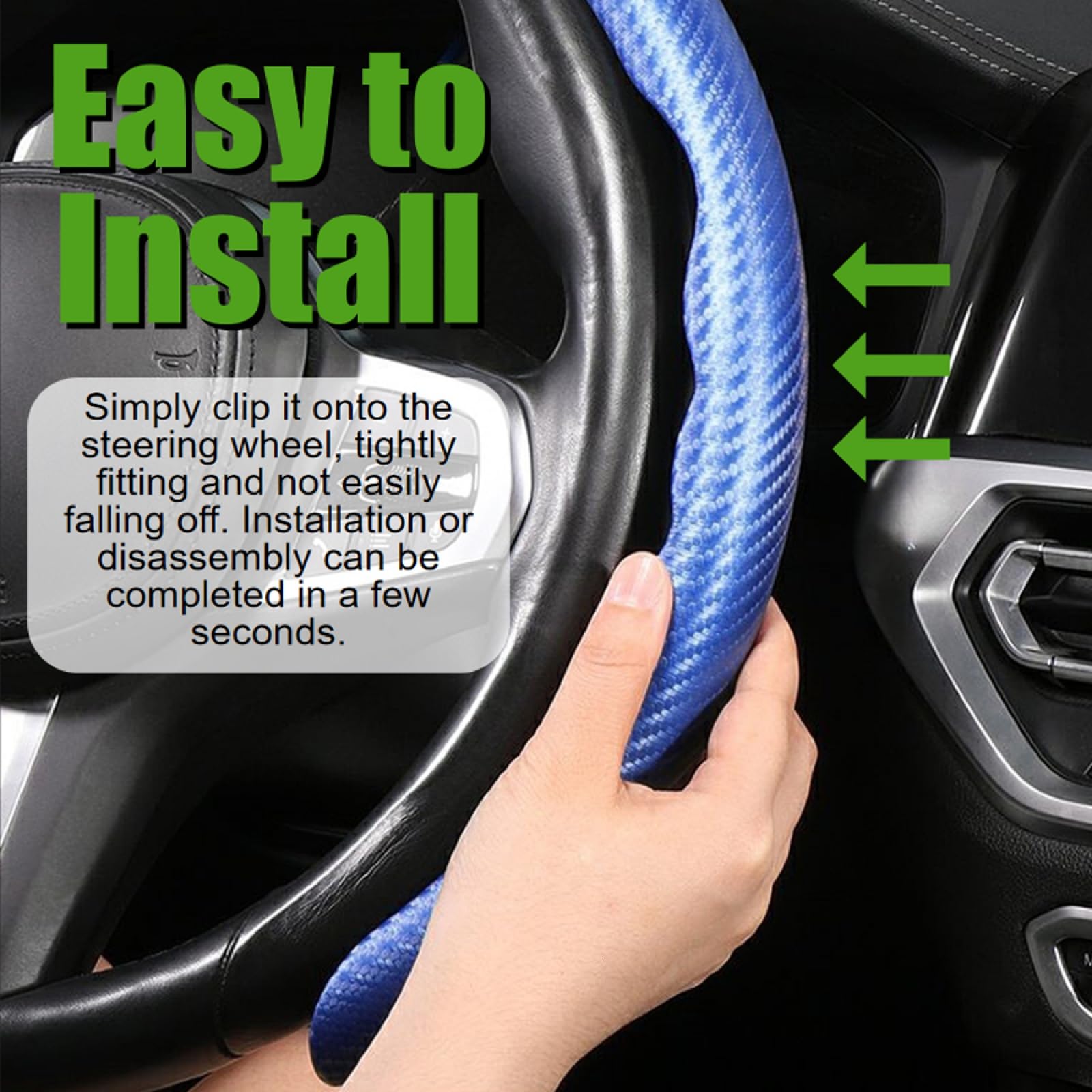 WSSROGY 3 Pack Anti-Skid Segmented Carbon Fiber Car Steering Wheel Cover Protector Universal for Most Car Wheel (Blue)