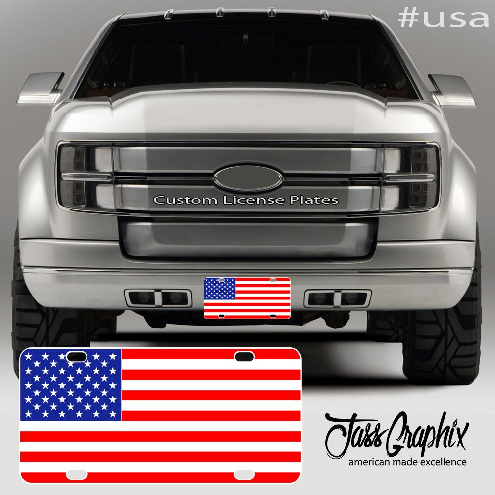 Jass Graphix American Flag License Plate On 1/8 White Aluminum Composite Heavy Duty Usa Car Tag