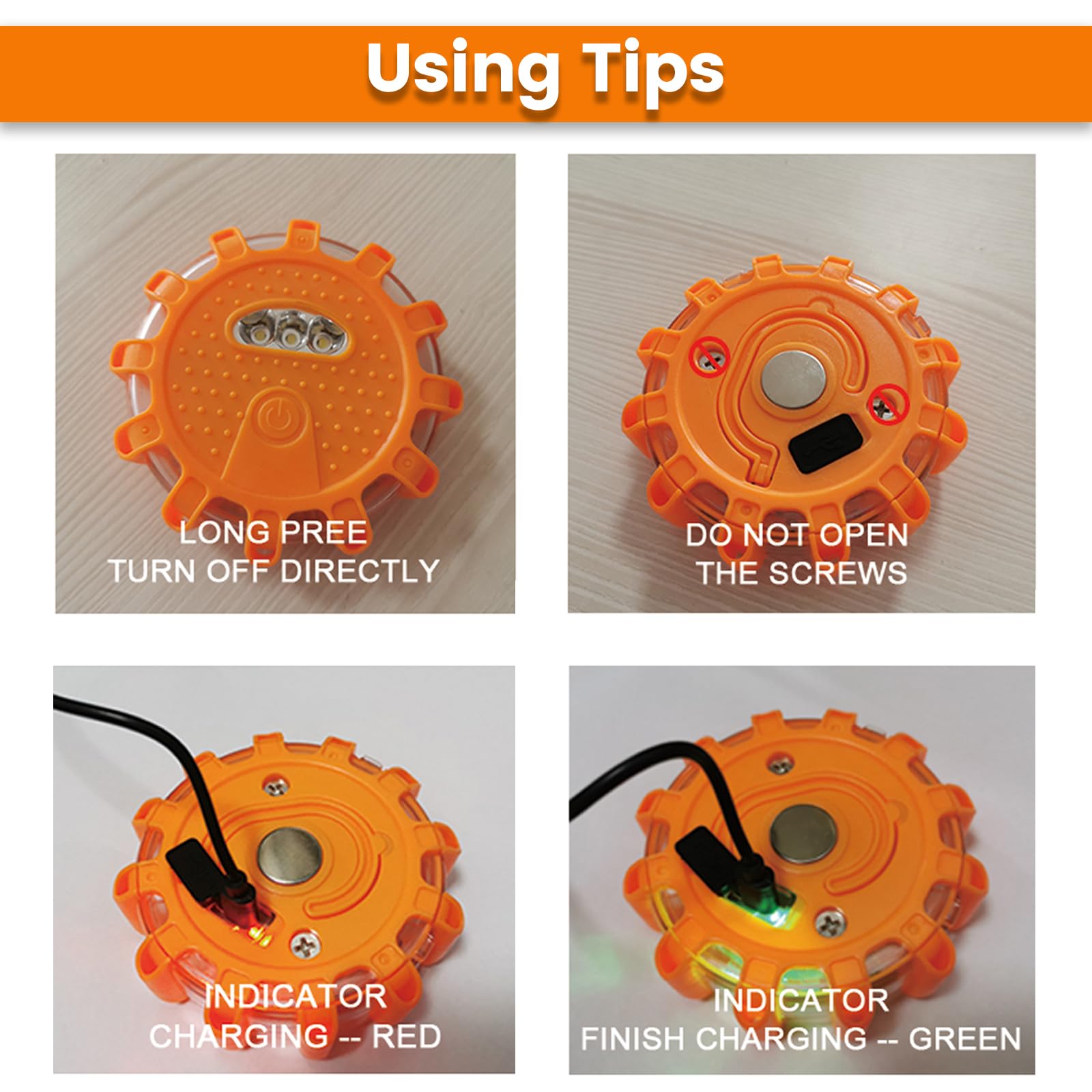 Ecoangel Usb-C Rechargeable Led Road Flares Emergency Lights-Large Capacity (Lithium Battery) 3 In 1 Cable Roadside Warning Car
