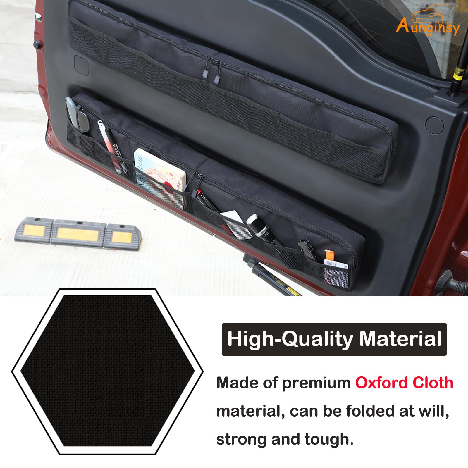 Aunginsy 2Pcs Trunk Organizer Compatible with Toyota FJ Cruiser 2007-2024 Rear Tailgate Storage Bag Organizer Back Door Panel St