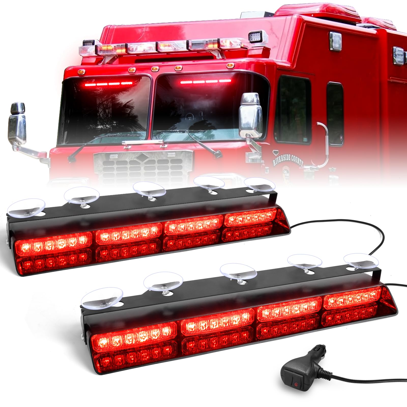 Hlauto 6Z4J Emergency Dash Strobe Lights: 2X16.8 Inch Red Safety Lights, 48 Led Flashing Warning Hazard Interior Windshield Viso