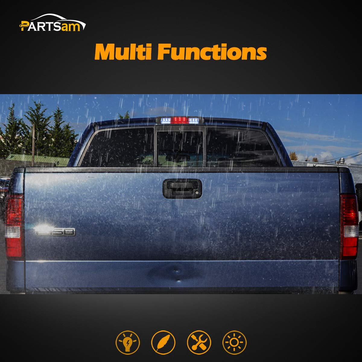 Partsam Replacement For F150 F-150 2004 2005 2006 2007 2008 High Mount Stop Light 3Rd Third Brake Light Smoked Led Rear Cab Roof