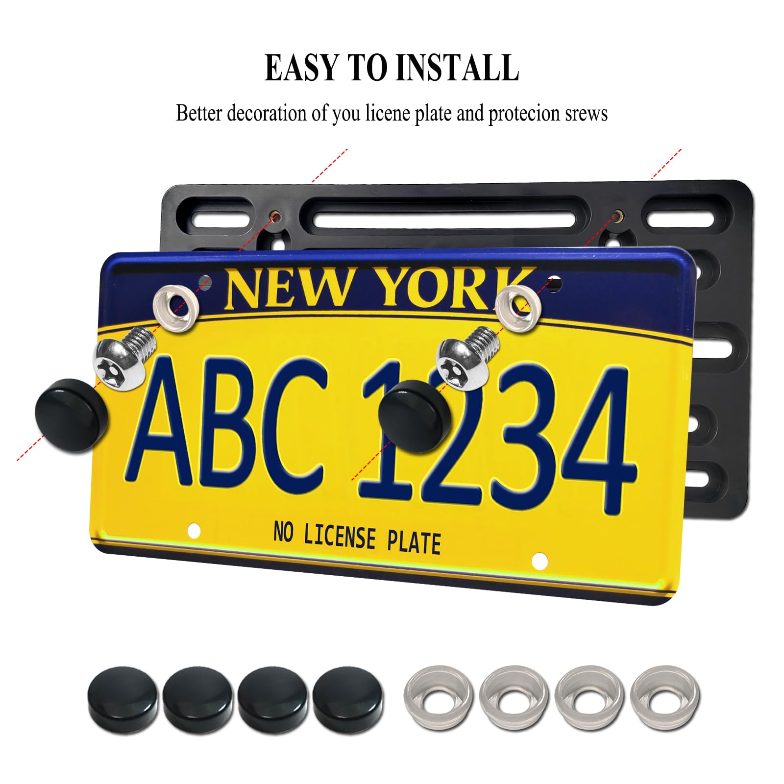 Fbjtdq License Plate Bracket - Black Universal Front Bumper Plastic Car Tag Holder Adapter For No Drill Front Plate Mount, With