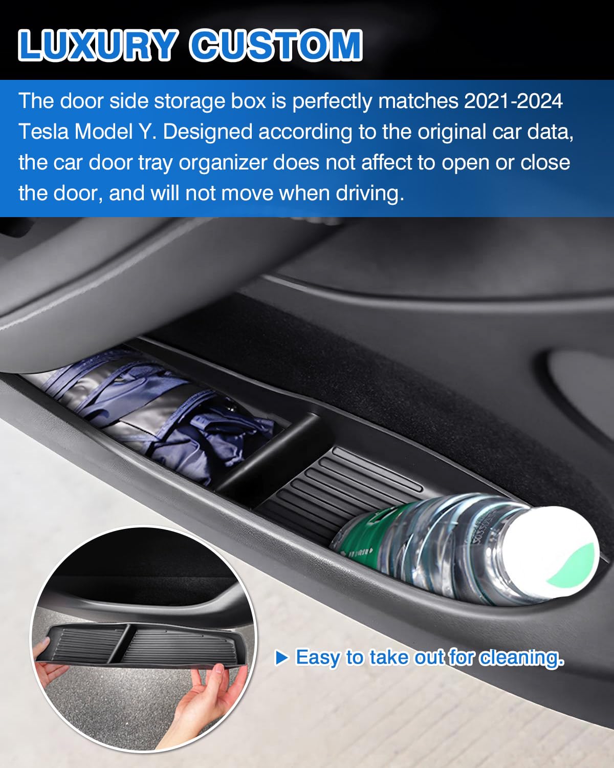 Shademax Car Door Organizer Tray For Tesla Model Y 2021-2024 2025 - Tpe Material, Black, 4 Pieces