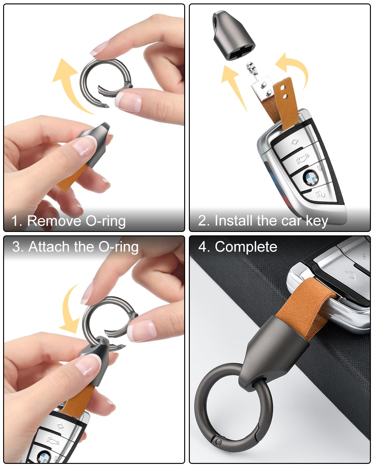 Whtawtaw Car Key Chain Ring Clip, Small Leather Key Fob Accessory With Keyrings Zinc Alloy Buckle, Multunctional Keychain Ring H