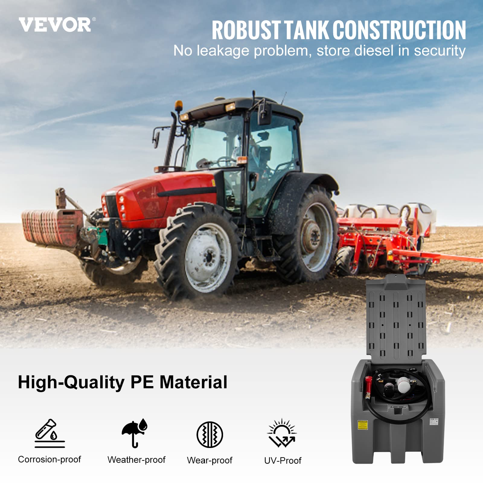 Vevor New Portable Diesel Tank, 58 Gallon Capacity & 10 Gpm Flow Rate, Diesel Fuel Tank With 12V Electric Transfer Pump And 13.1Ft Rubber Hose, Pe Diesel Transfer Tank For Easy Fuel Transportation