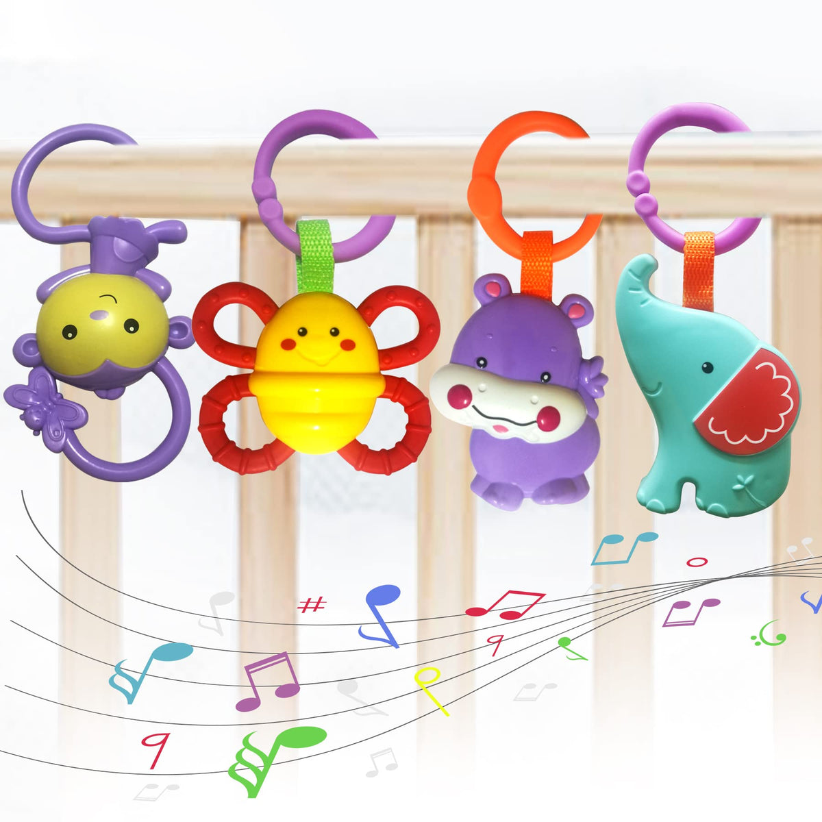Yunlovxee Baby Toys, Cartoon Animal Hanging Rattle Toys, Handbells Baby Rattles, Baby Bed Crib Car Seat Travel Stroller Toys For