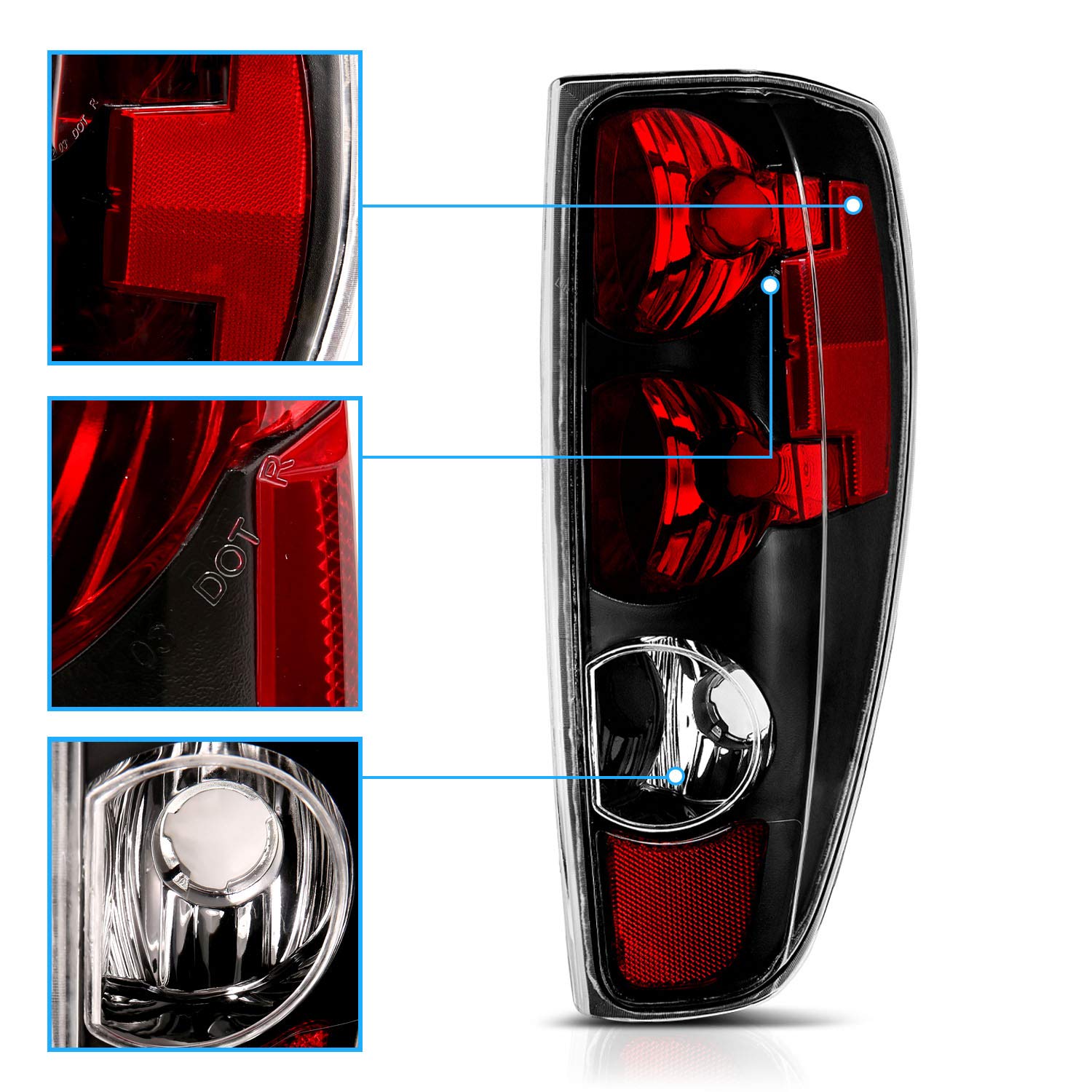 Amerilite Black Replacement Brake Tail Lights Set For 04-12 Chevy Colorado/Gmc Canyon - Passenger And Driver Side
