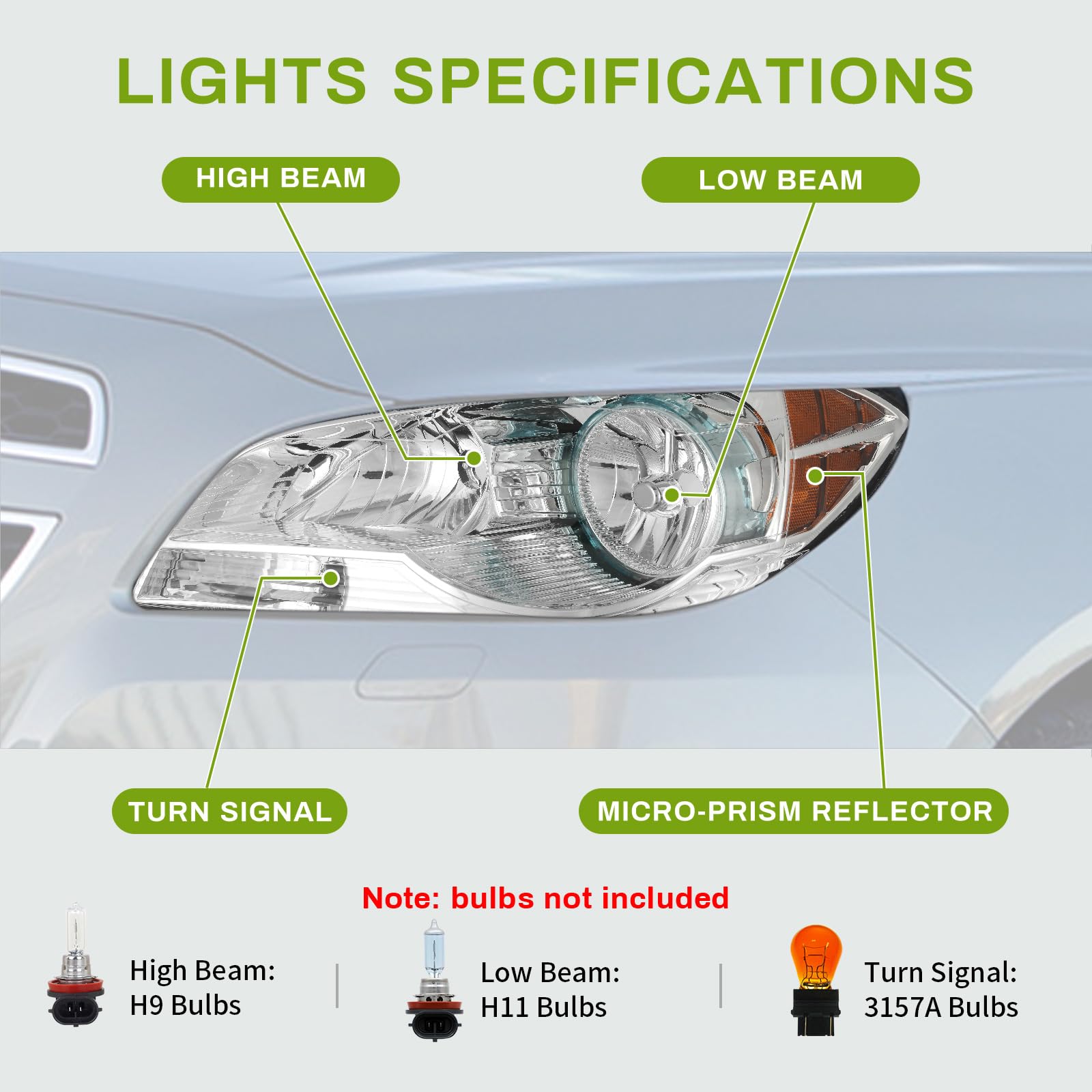 Autosaver88 Headlights Assembly Compatible With 2008-2012 Chevy Malibu Sedan Models Replacement Chrome Headlight Housing Amber R