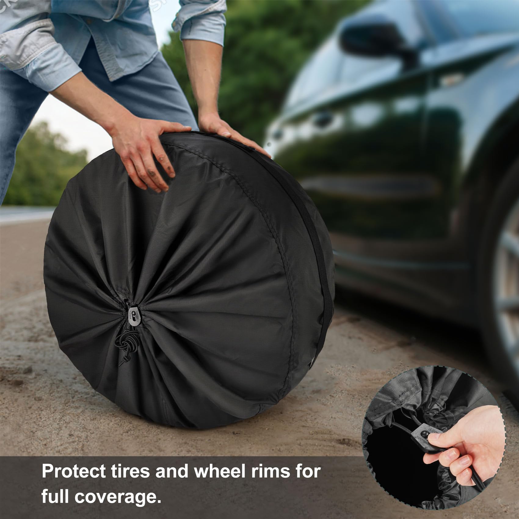 Explore Land Seasonal Tire Cover - Spare Tire Bag With Handle, Durable Winter Wheel Storage Tote Against Dust And Scratches, 4 Pack (Fits Tire Diameters 29''-31.75'', Black)