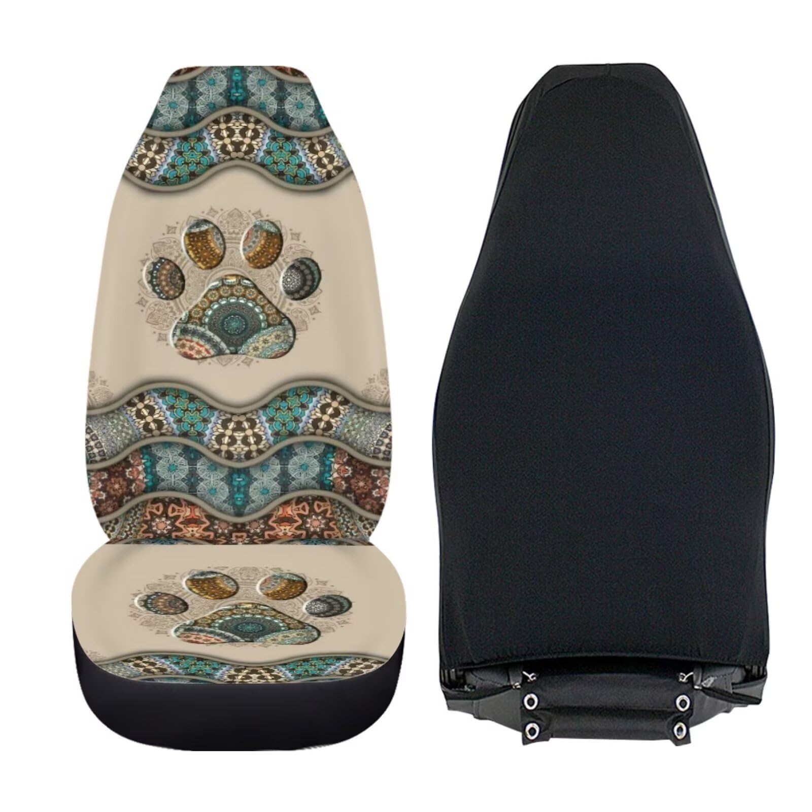 Bigcarjob Boho Car Seat Covers Set For Front Only Boho Dog Paw Print Car Interior Accessories Cute Seat Protector For Cars Saddl