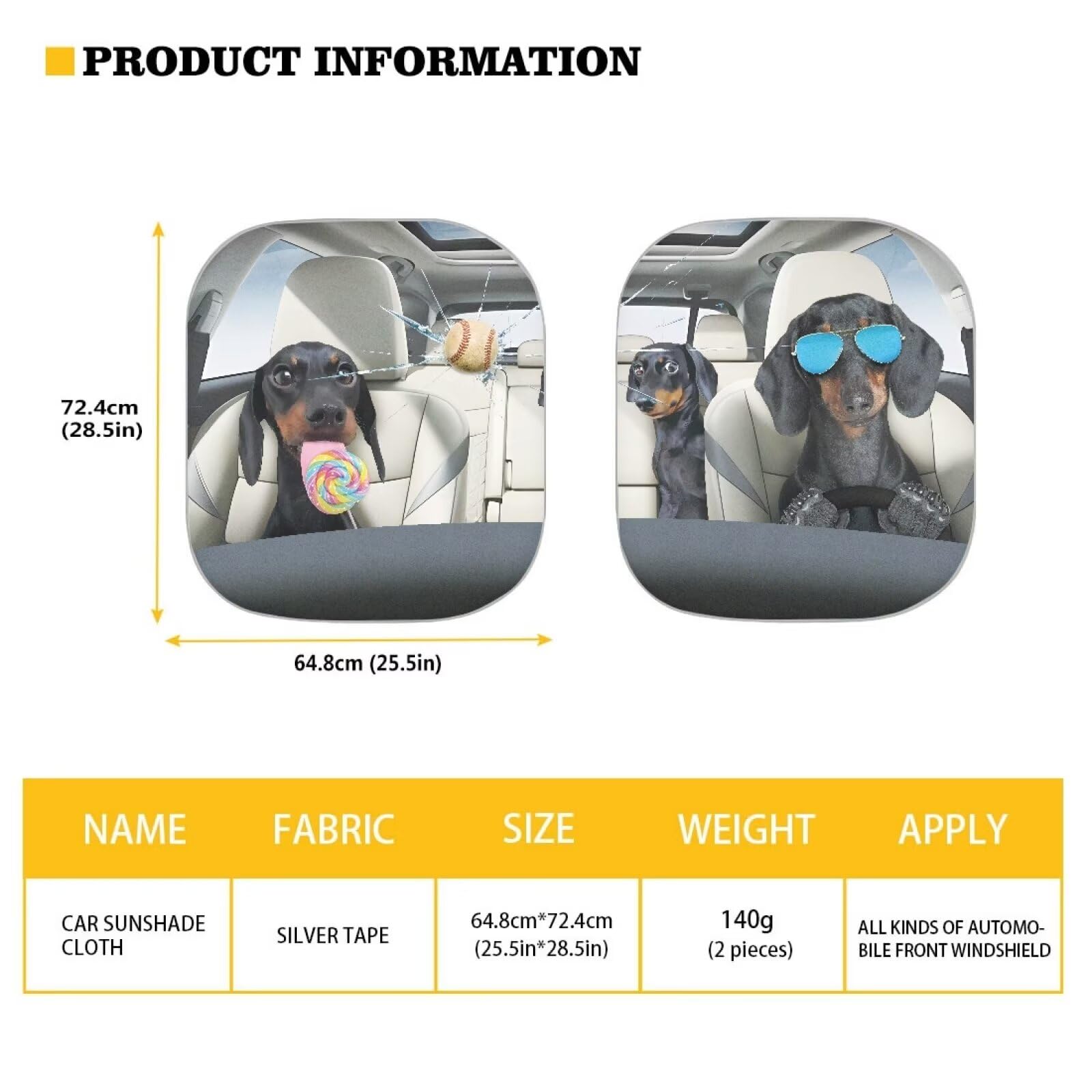 Huisefor Car Windshield Sun Shade Foldable Funny Dachshund Dog Car Front Window Covers Auto Front Windshield Sun Shade Reflectiv