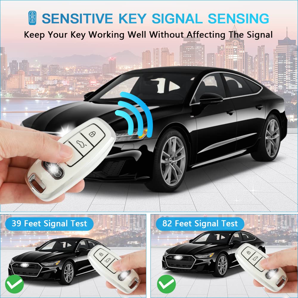 1797 For Audi Key Fob Cover Bling Keychain A6 A7 A8 Q7 Q8 S6 S7 Accessories Car Remote Case Shell Protector Girly Cute 3 Button White Silver Tpu