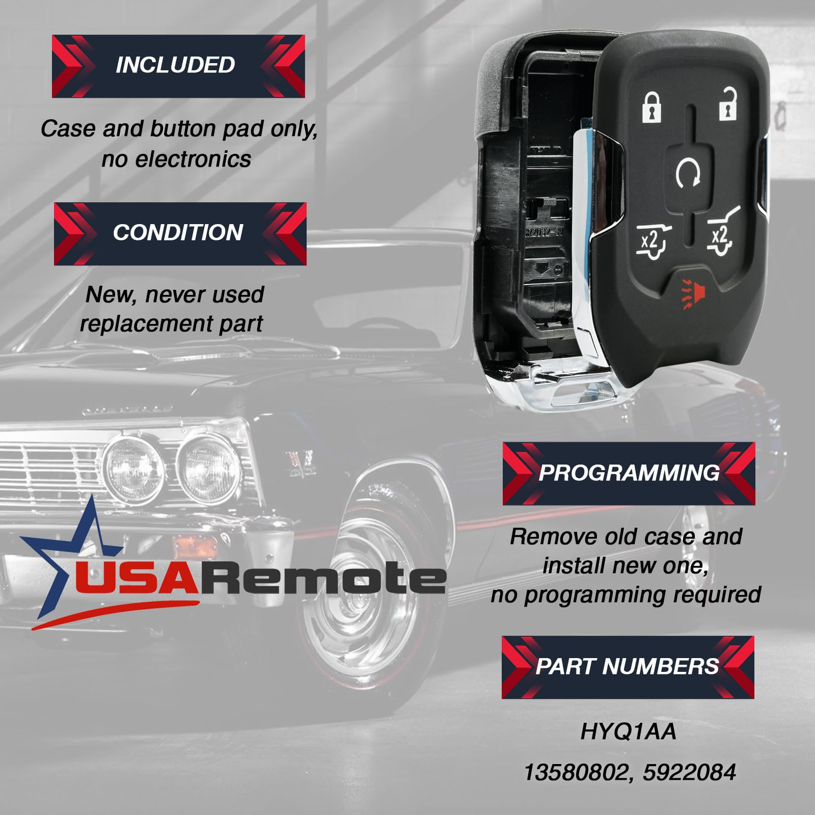 Case Shell Smart Key Fob Keyless Entry Remote Fits 2014 2015 2016 2017 Chevy Tahoe Suburban / Gmc Yukon (Hyq1Aa)