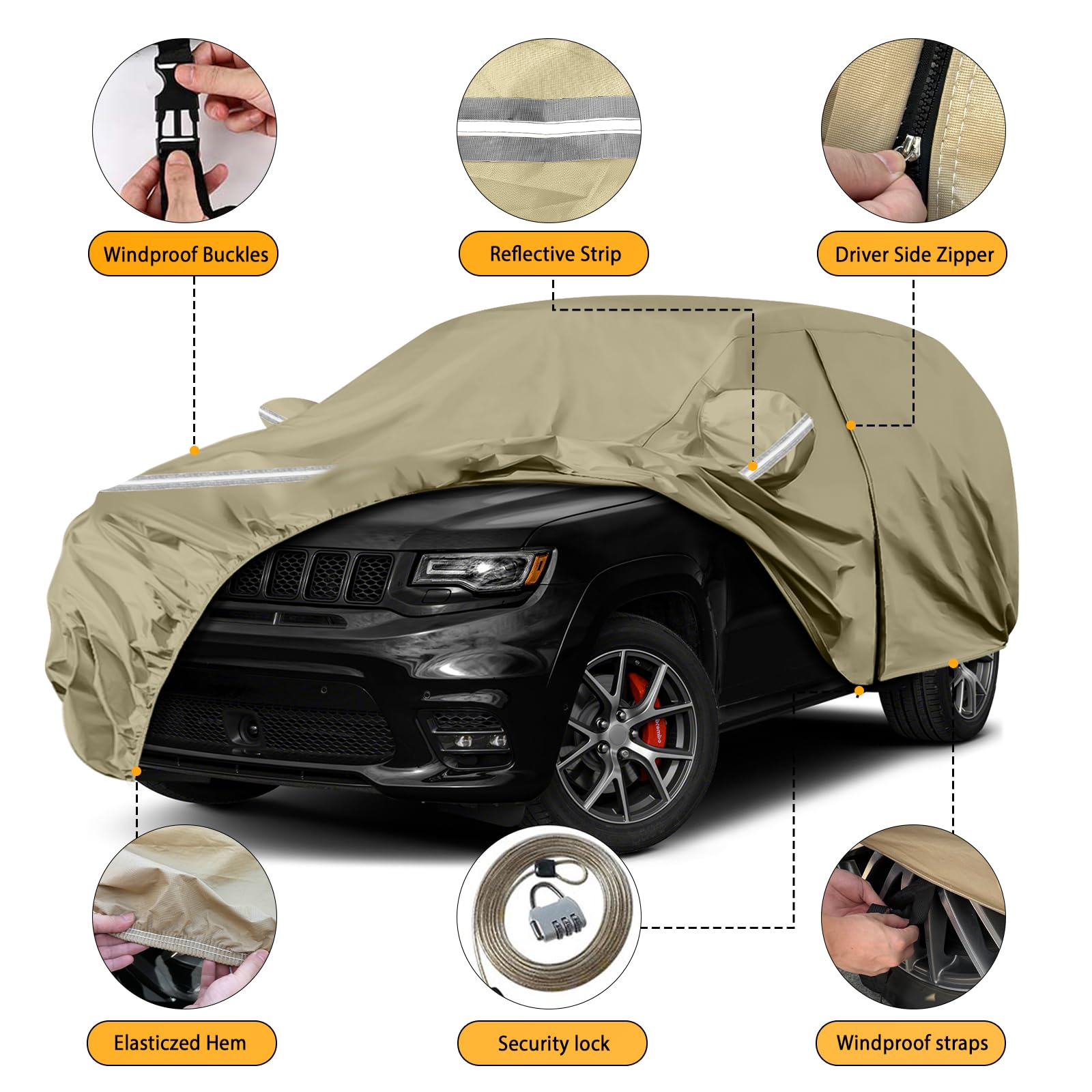 Waterproof Car Covers Replace for 2011-2025 Jeep Grand Cherokee, Multilayer Heavy Duty with Cotton Liner All Weather Car Cover w