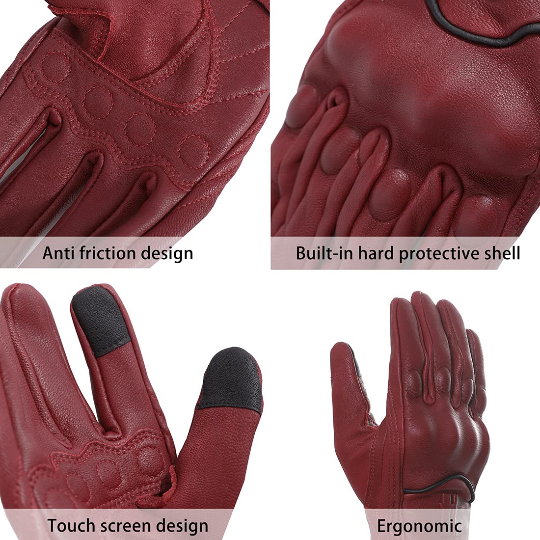 Harssidanzar Women Motorcycle Gloves,Womens Motorcycle Gloves Riding Gloves Driving Glove For Women, Motorbike Gloves,Powersports Gloves Touchscreen Gl016,Oxblood,Size M