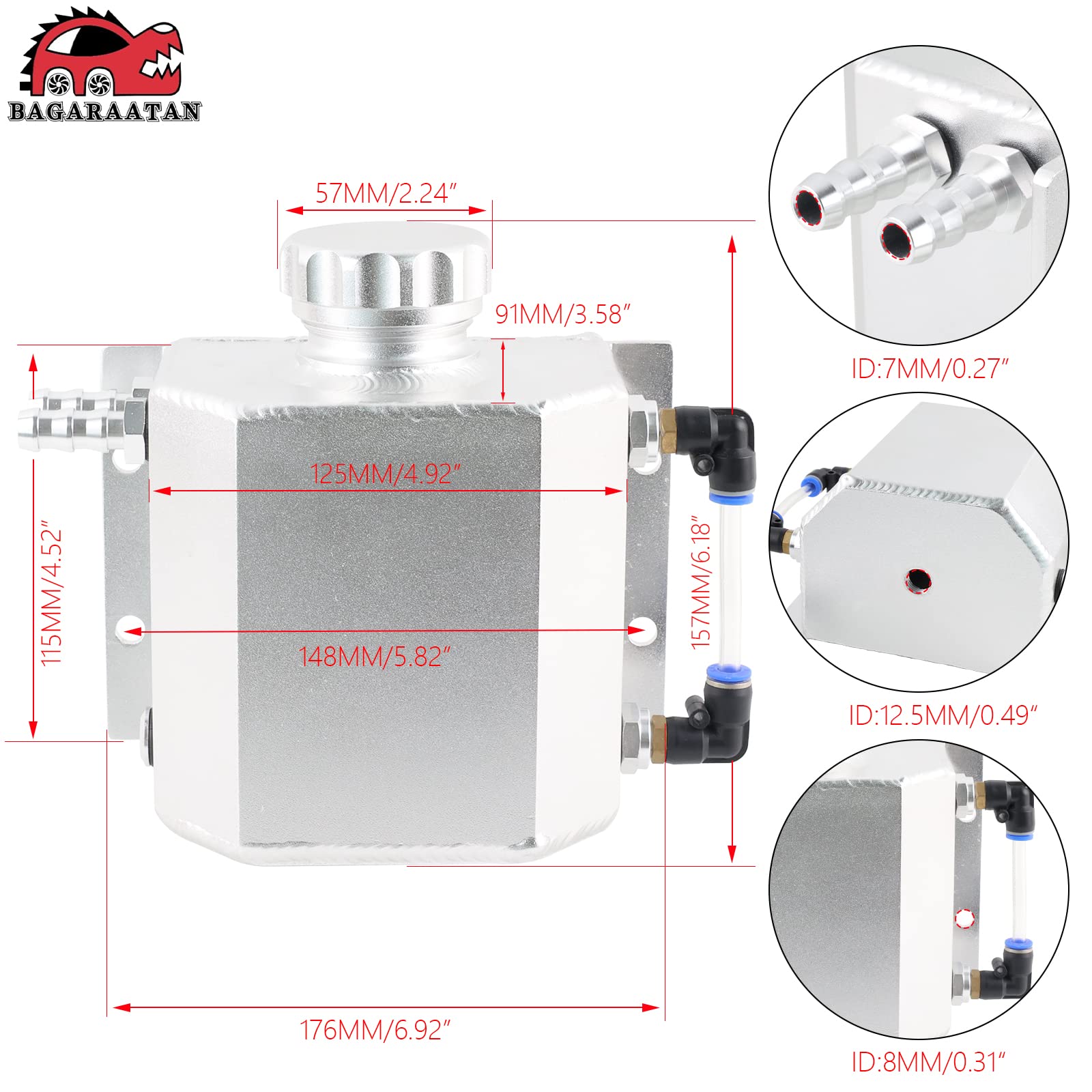 Bagaraatan Universal 1L Coolant Radiator Tank,Coolant Overflow Tank Radiator Overflow Tank,Expansion Tank Recovery Water Tank Reservoir (Silver)