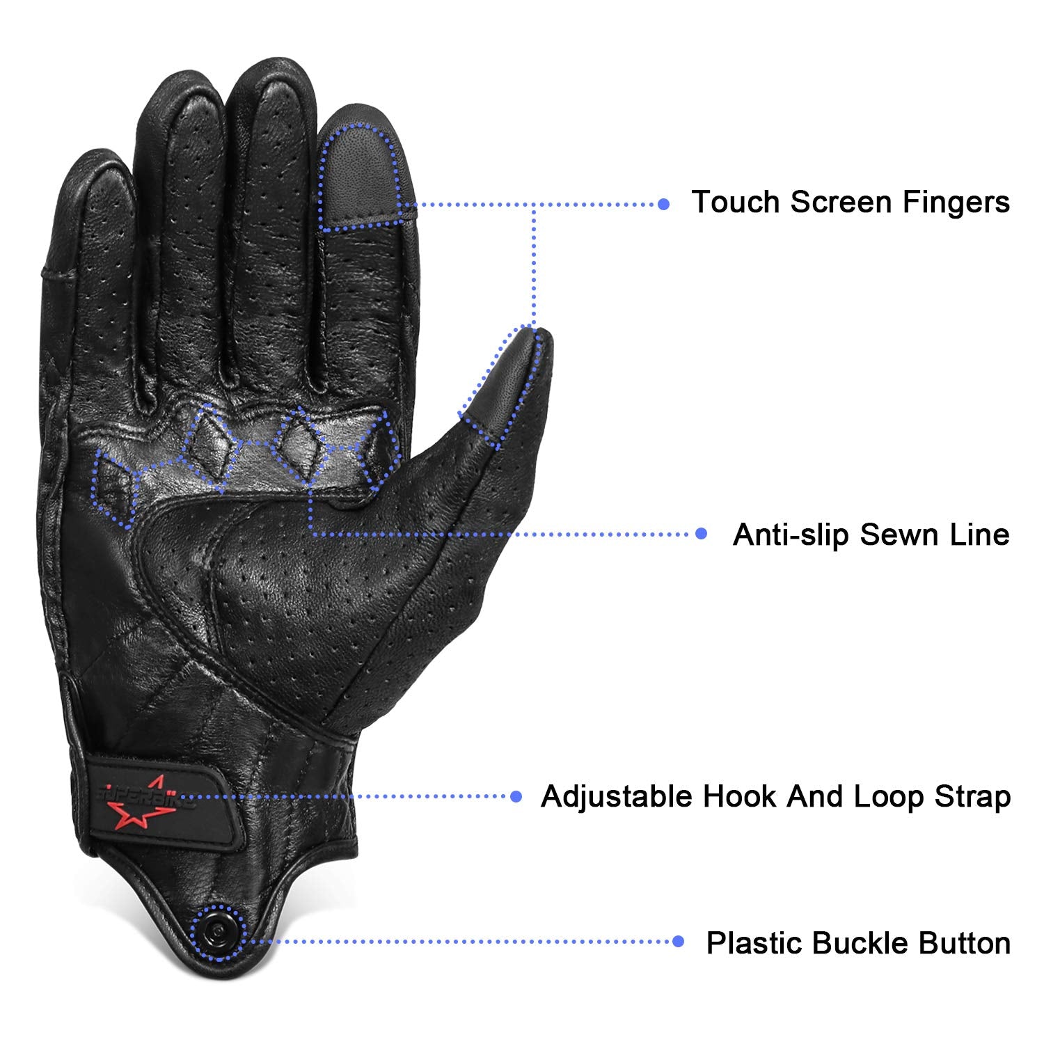 Superbike Full Finger Goat Skin Leather Touch Screen Motorcycle Gloves Men/Women S,M,L,Xl,Xxl (Perforated, L)