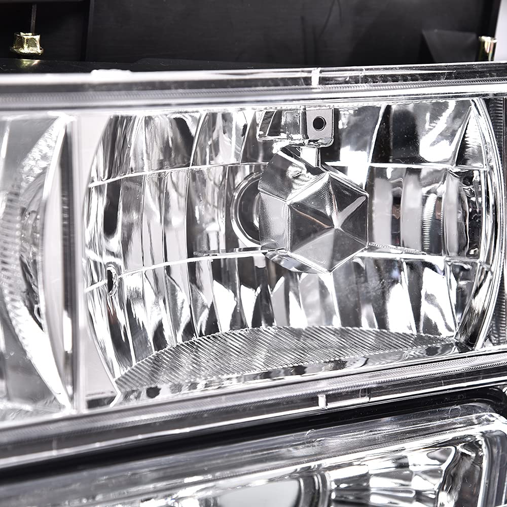 Cheda Headlights Assembly Compatible With 1994-1998 Chevy C10 C/K 1500 2500 3500 Fit 94-99 Chevy Tahoe Suburban(Clear Lens Chrom