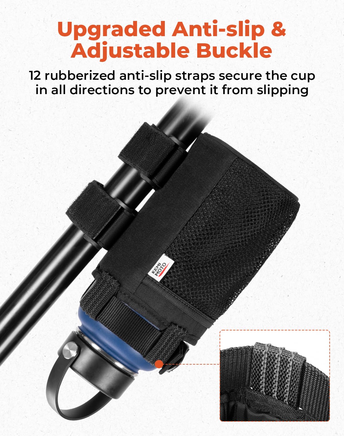 Kemimoto Cup Holder, Roll Bar Cup Holder For Utvs Wheelchair Scooter Walker Rollator Bike Golf Cart Boat With Mesh Pockets And S