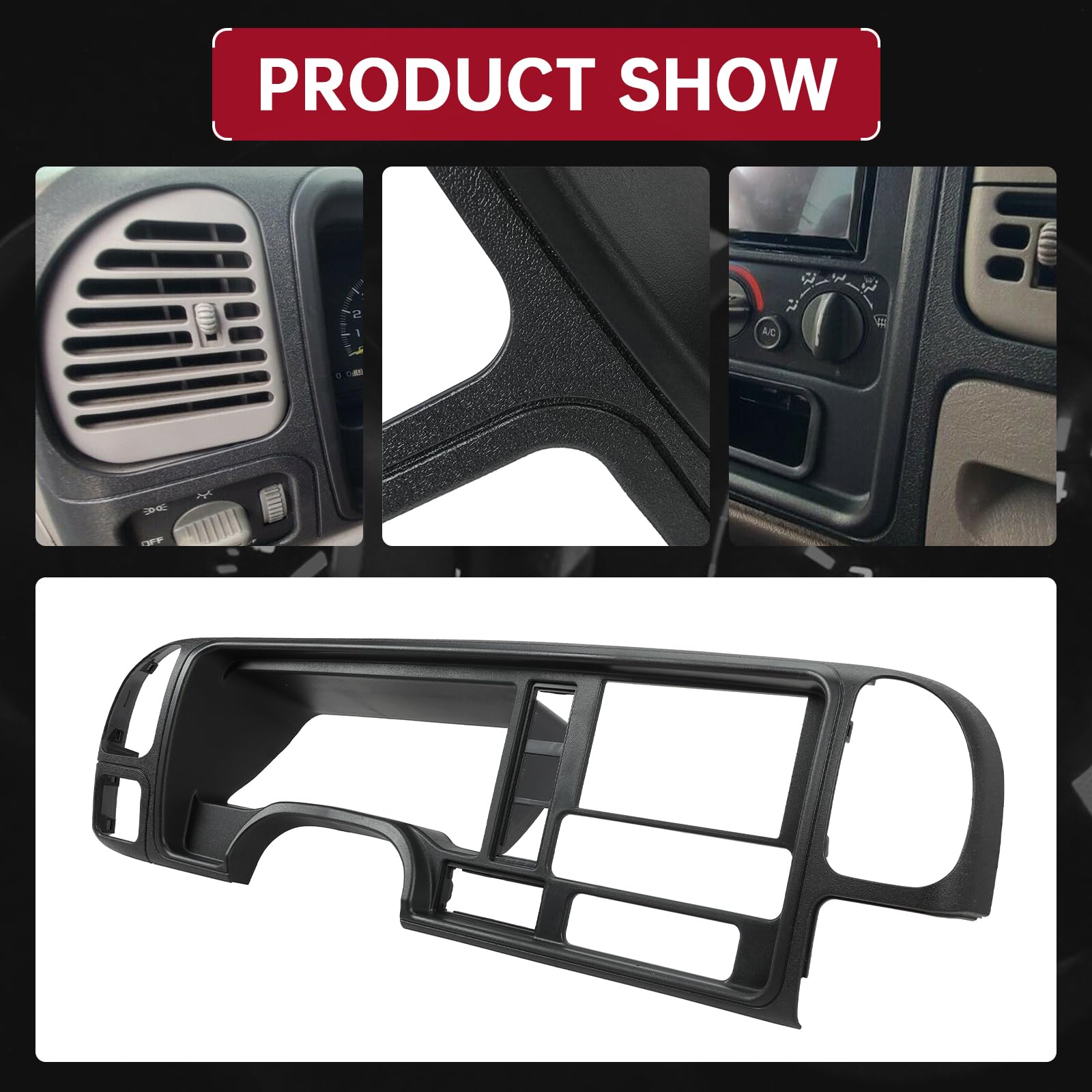 Hecasa Double Din Dash Panel Kit Compatible With 1995-2002 Gmc Suv/Truck Black W/Harness Car Radio Stereo