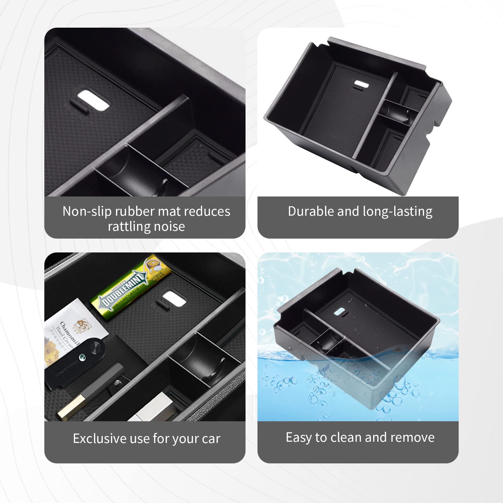 Cdefg Center Console Organizer Tray For 2022 2023 2024 Santa Cruz 2024 Tucson Limited Hybrid Sel Armrest Storage Box Tray 2022 2023 2024 Santa Cruz 2024 Tucson Limited Hybrid Sel Accessory (Black Mat)