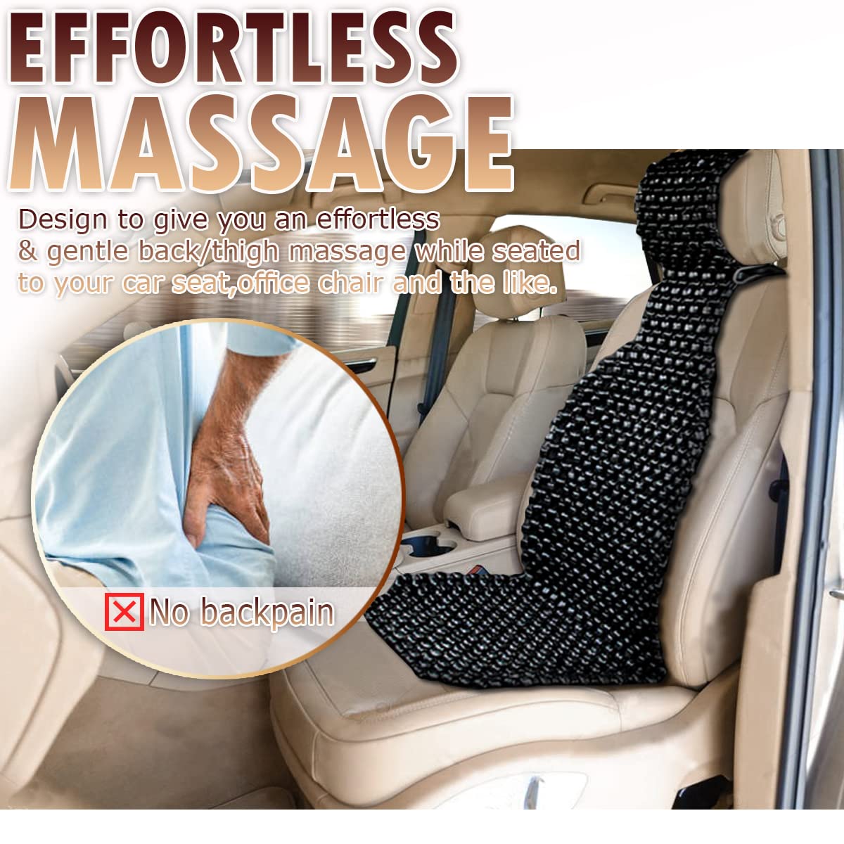 Vaygway Beaded Seat Cushion Car Driver Seat Cover With Durable & Double Strung Natural Wood Beads- Cooling Comfort Ventilated Massaging Support Cushion For Auto Cars (1 Pack Black)