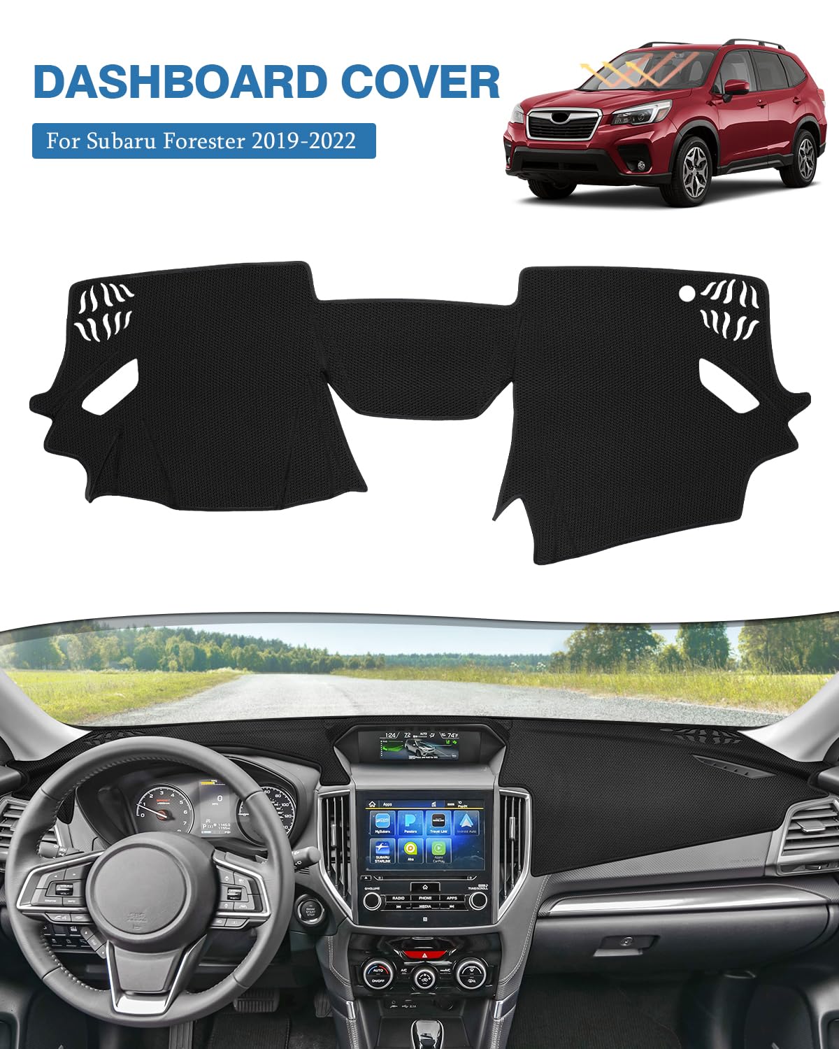 Fiilines Dash Cover For Subaru Forester 2019-2024 Dashboard Mat Dash Cover Sunshade Nonslip Mesh Protector No Glare Black