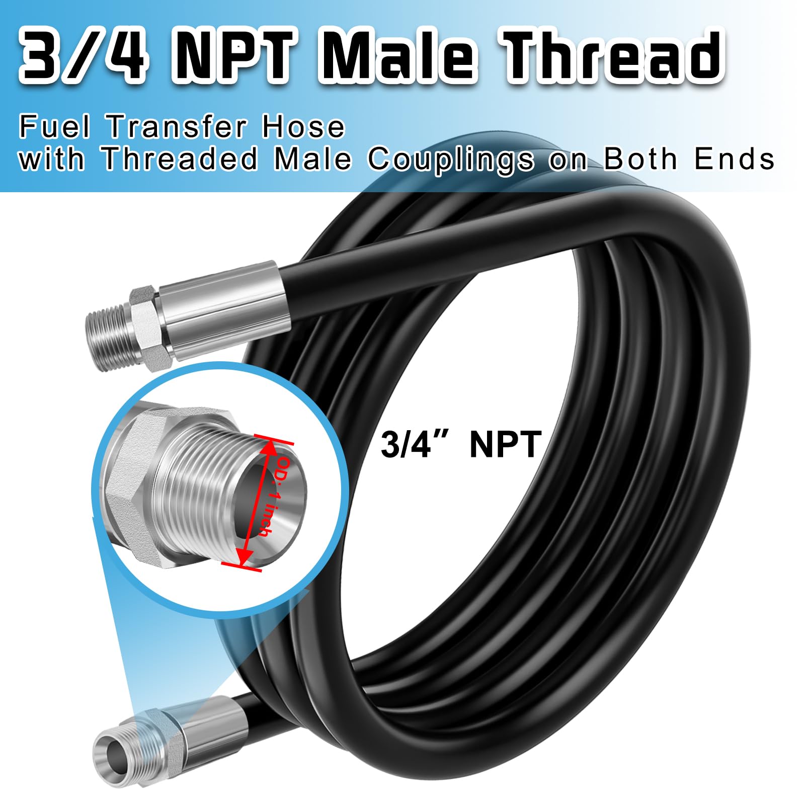3/4Inch Npt Fuel Transfer Hose, 10 Feet Diesel Fuel Transfer Pump Tank Tube Hose For Gasoline, Biodiesel, Diesel, Kerosene