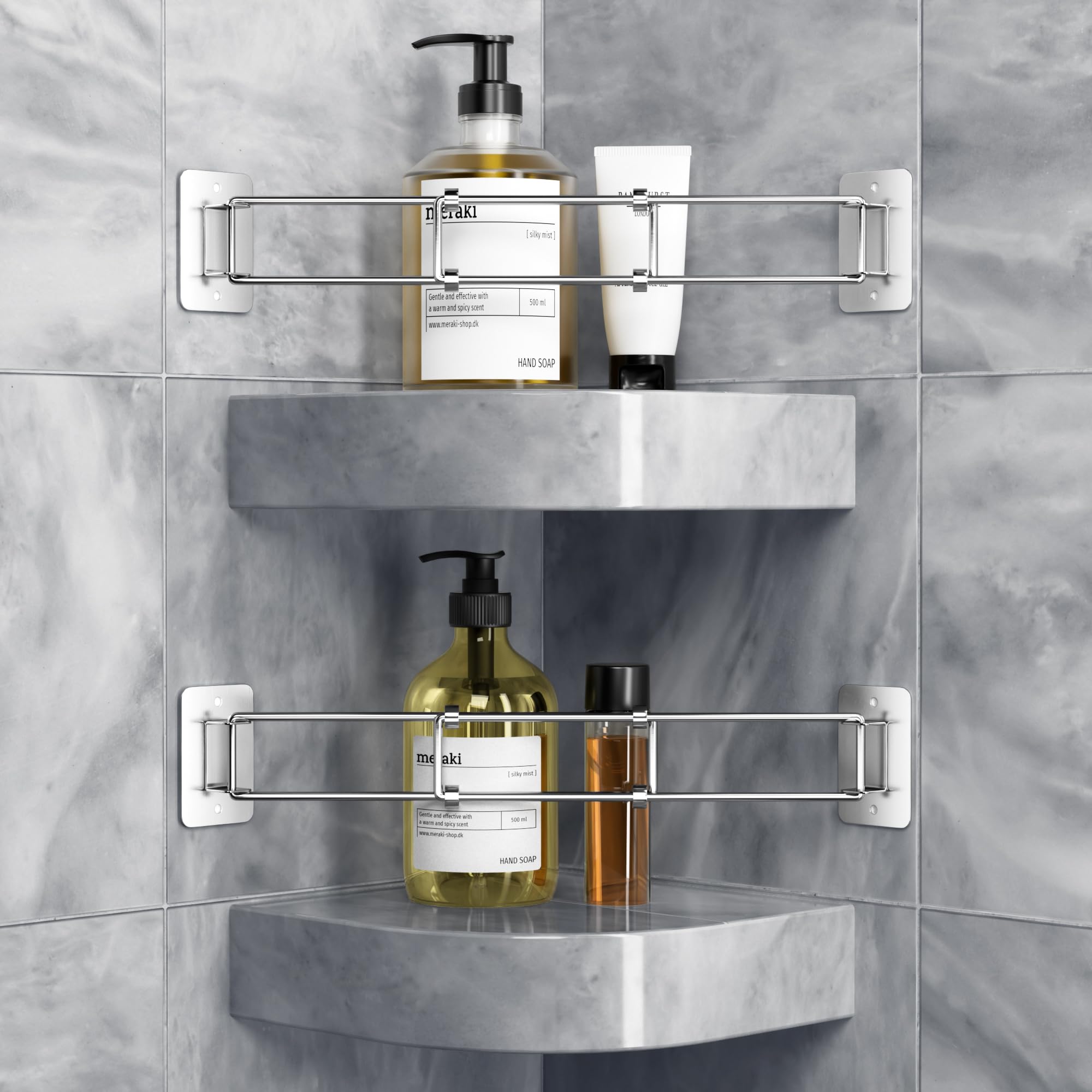 songsoso RV Corner Rod, Showers Bathtubs Camper Shelf Storage Bar, 2 Pcs 7-13 Inches Adjustable RV Bathroom Organizer - Stainles