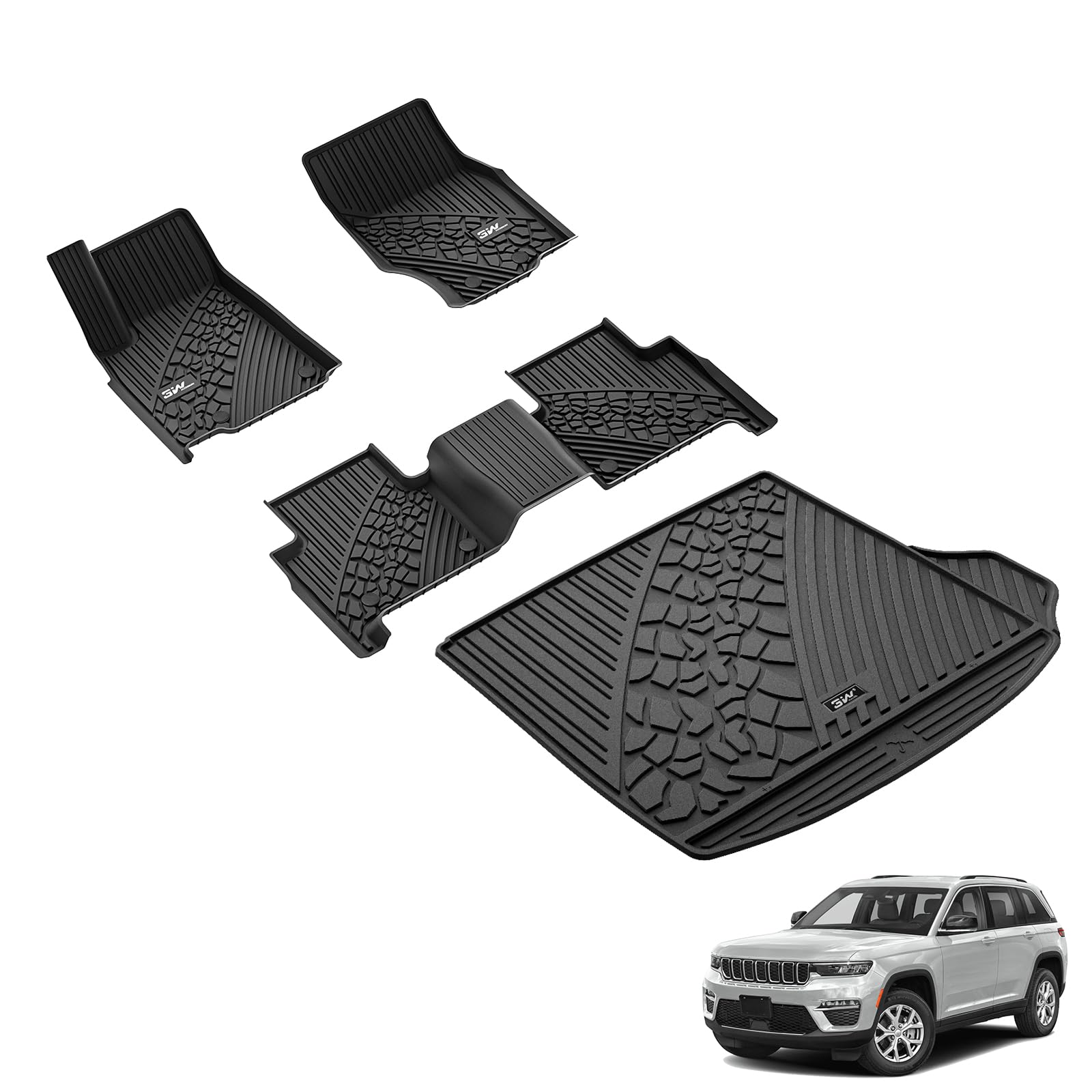 3W Floor Mats & Cargo Liner Fit For Jeep Grand Cherokee (Include 4Xe Not L Or Wk) 2025 2024-2022,Tpe All Weather Custom Fit Floo