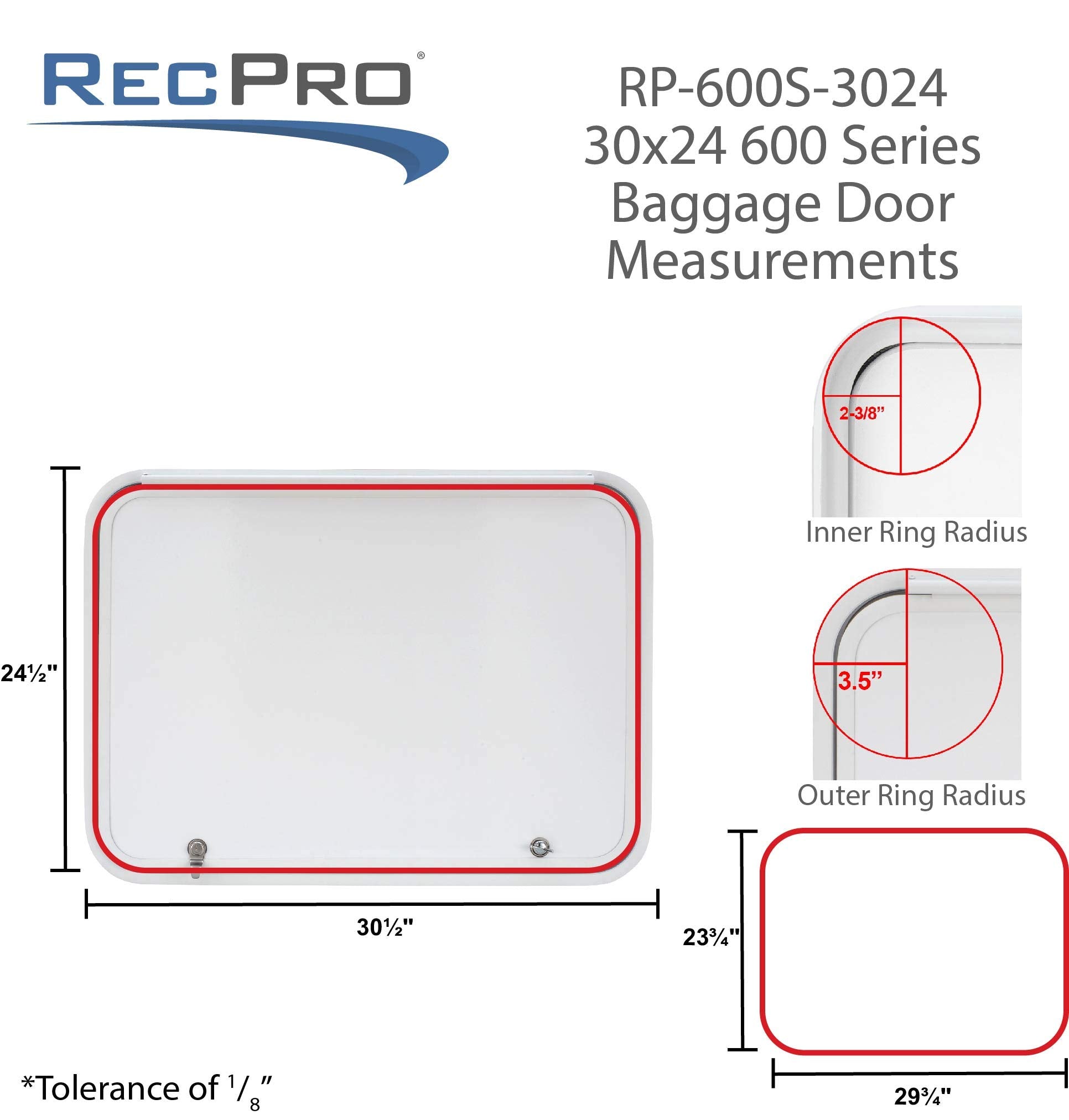 RecPro RV Baggage Door | Rounded Corners | Camper | Compartment Door | Black Fiberglass (30 W x 24 H) | Made in America
