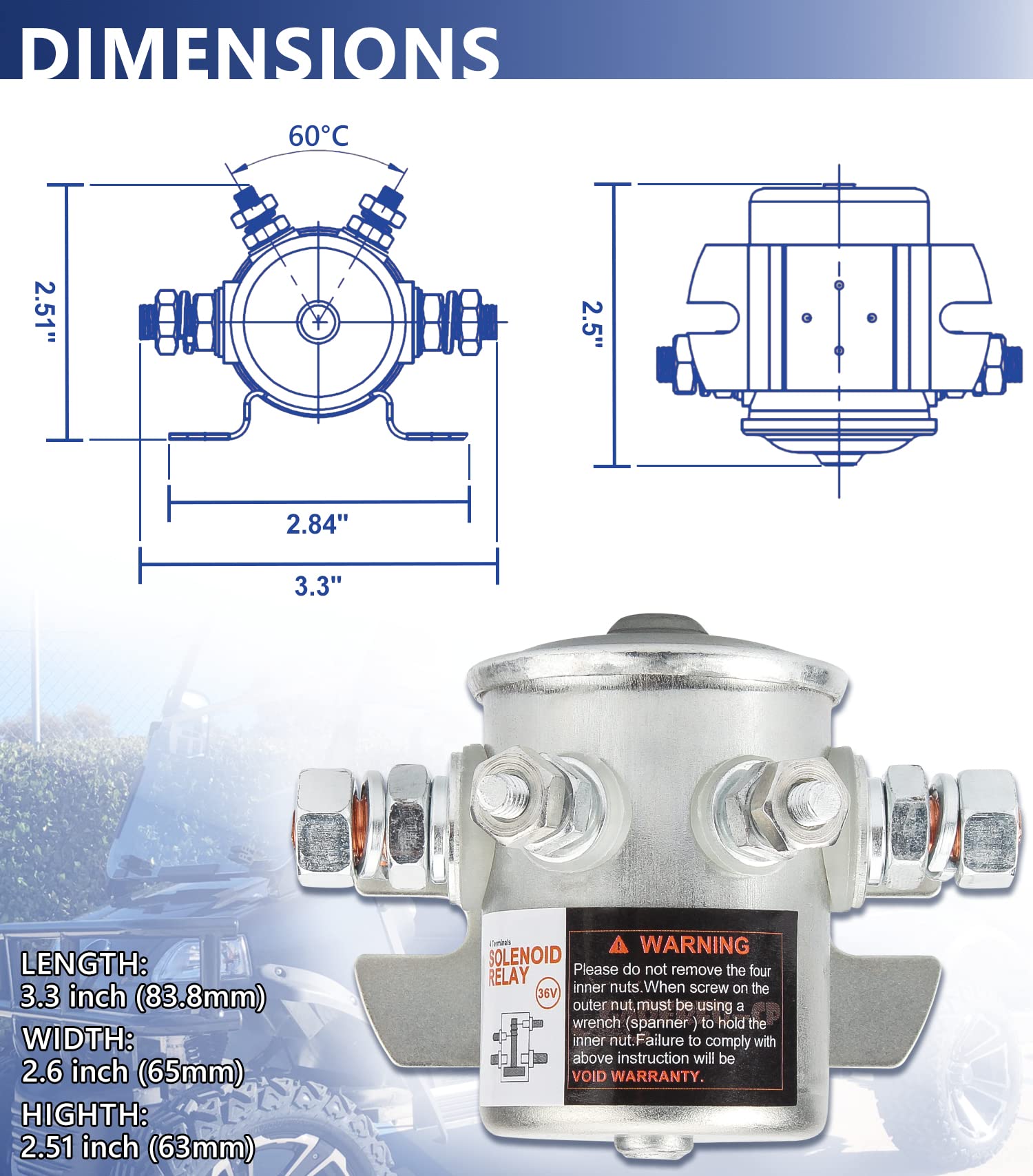 Gaoerfu-Cp Ezgo Solenoid 36V, #70 Series Continuous Duty Solenoid Relay For Ezgo Txt/Marathon 1980-2010 Electric Golf Cart, Oem# 27855G01, 11761G1, 27855G02, 31680G1, 3016