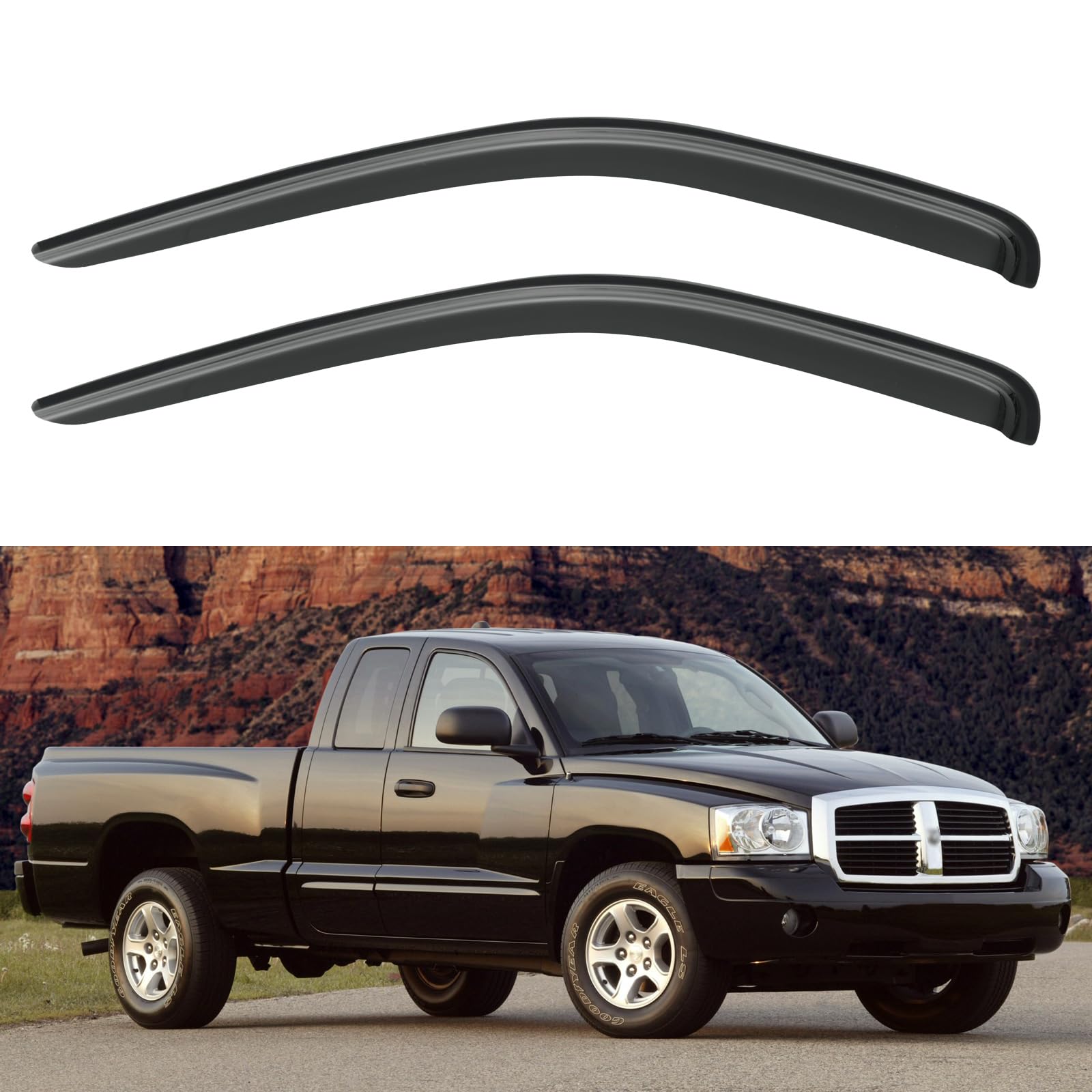 Window Visors Rain Guards Shield For 2005-2010 Dodge Dakota Quad Cab, Out-Channel Window Vent Wind Deflectors Visors Shades For