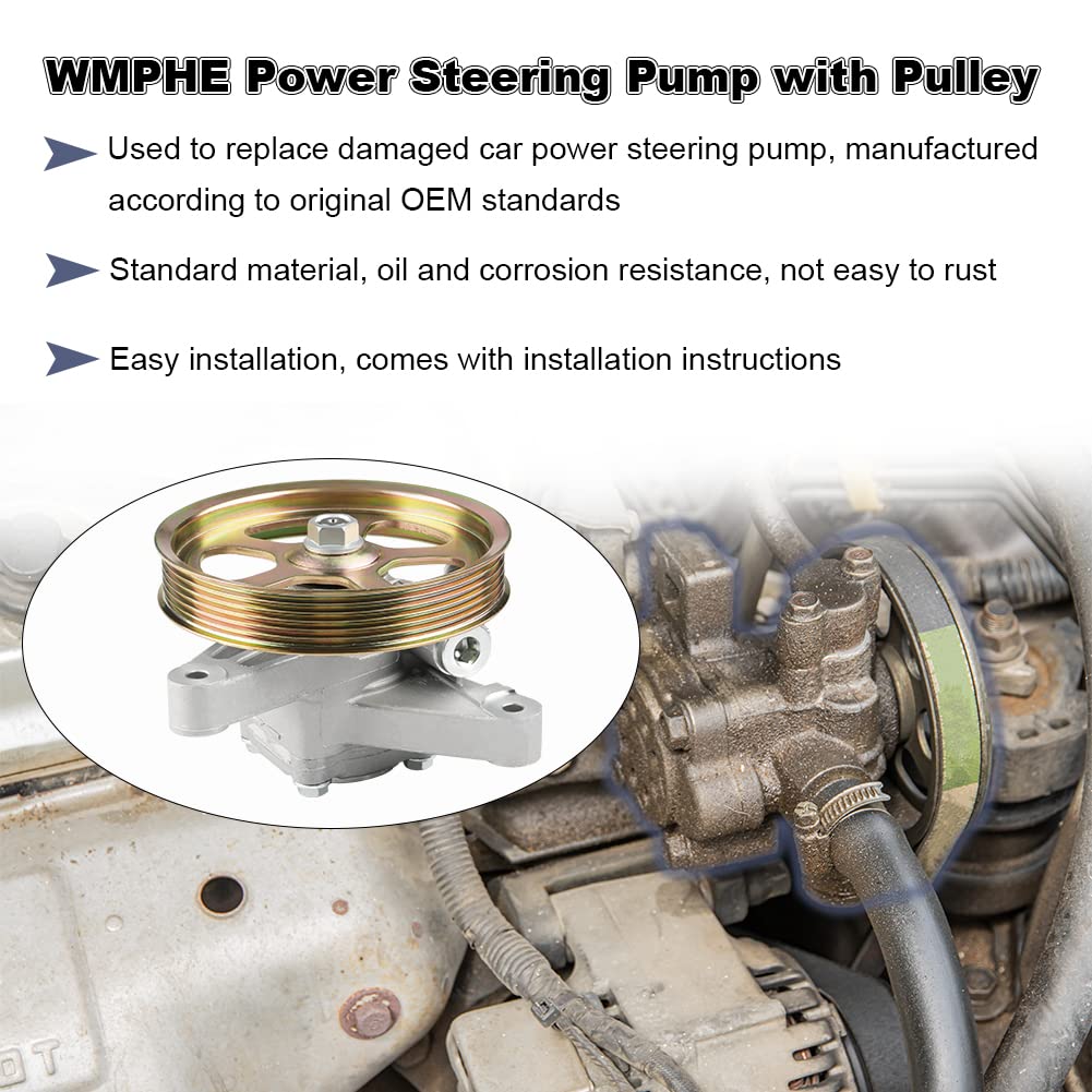 WMPHE Power Steering Pump with Pulley Compatible with Honda Pilot 2005 2006 2007 2008, Honda Odyssey 2005 to 2010, Acura MDX 200