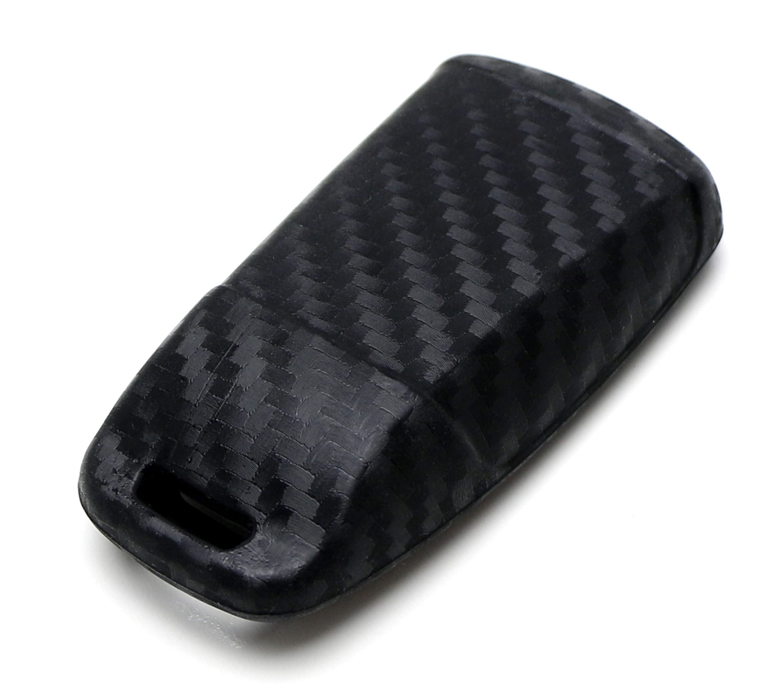 iJDMTOY Carbon Fiber Finish Soft Silicone Key Fob Cover Compatible with Audi 2017-up A4 A5 Q7 TT Smart Key (Black Twill Weave Pattern)