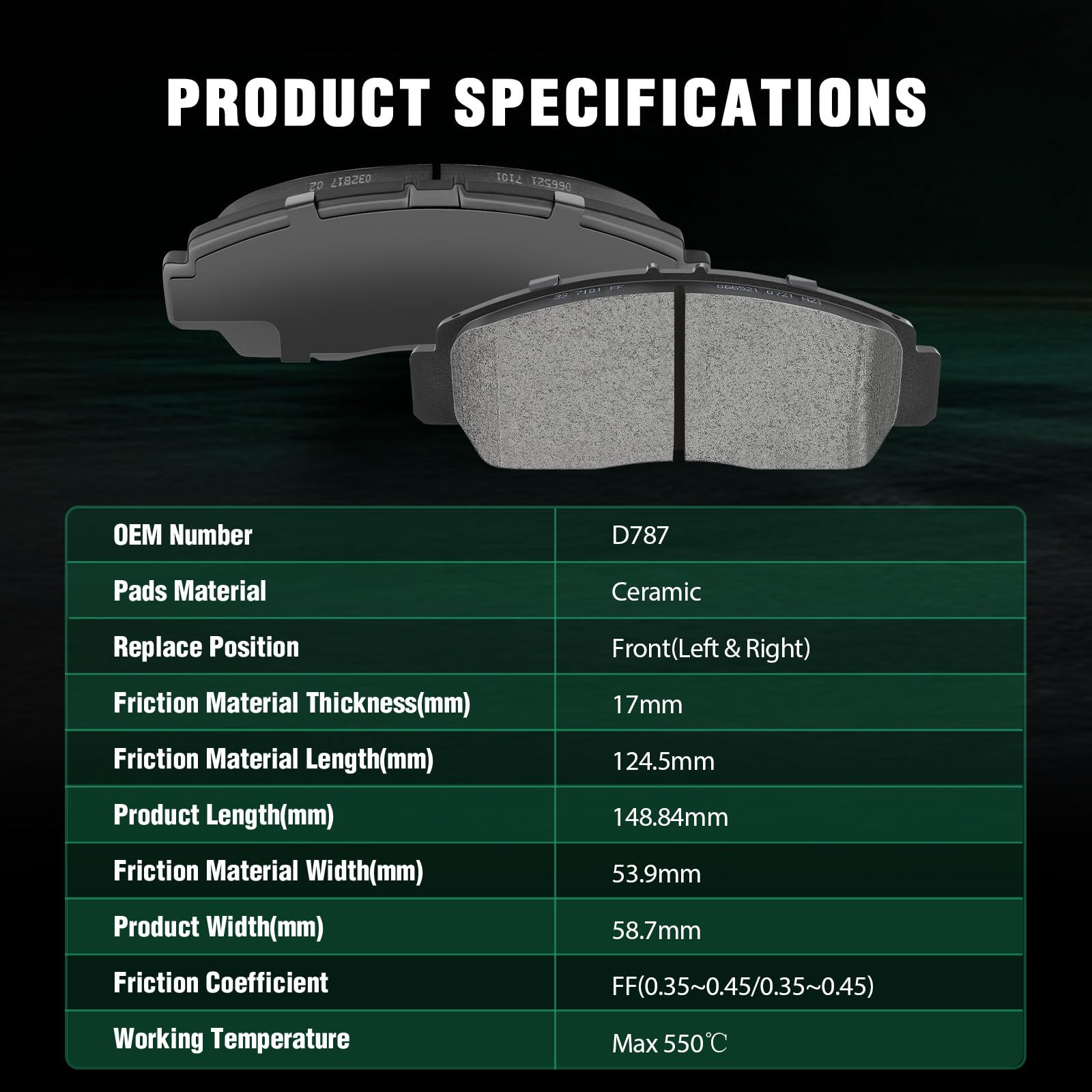 Automuto 4Pcs Front Ceramic Disc Brake Pads Set D787 For Acura Cl, Rl, Tl, Tsx, Honda Accord